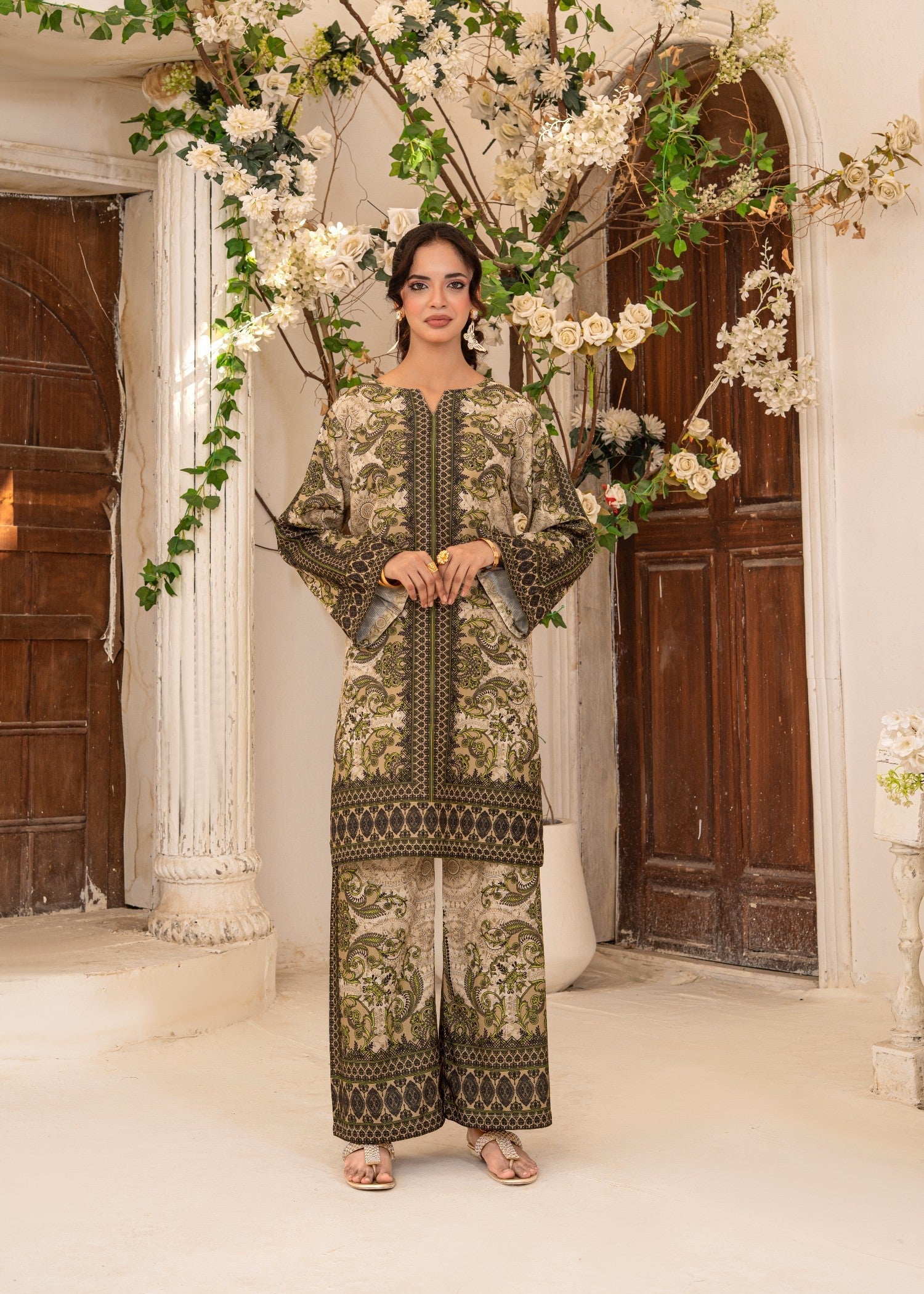 swiss lawn Co Ord Sets in Beige, multi