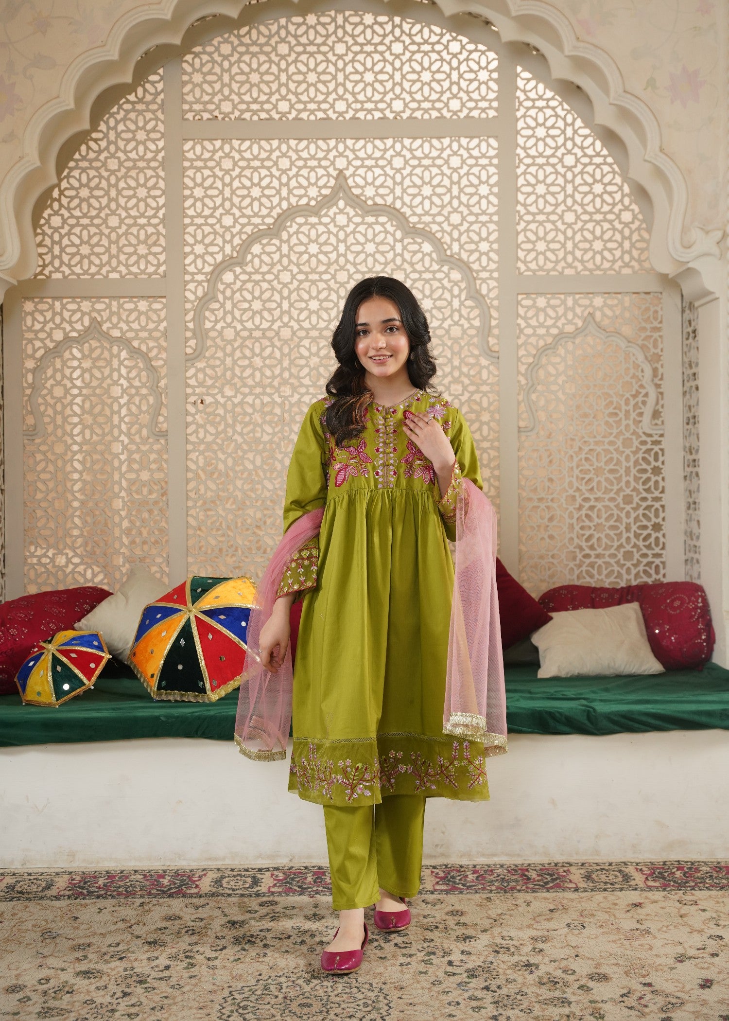 cotton Pishwas in Apple green