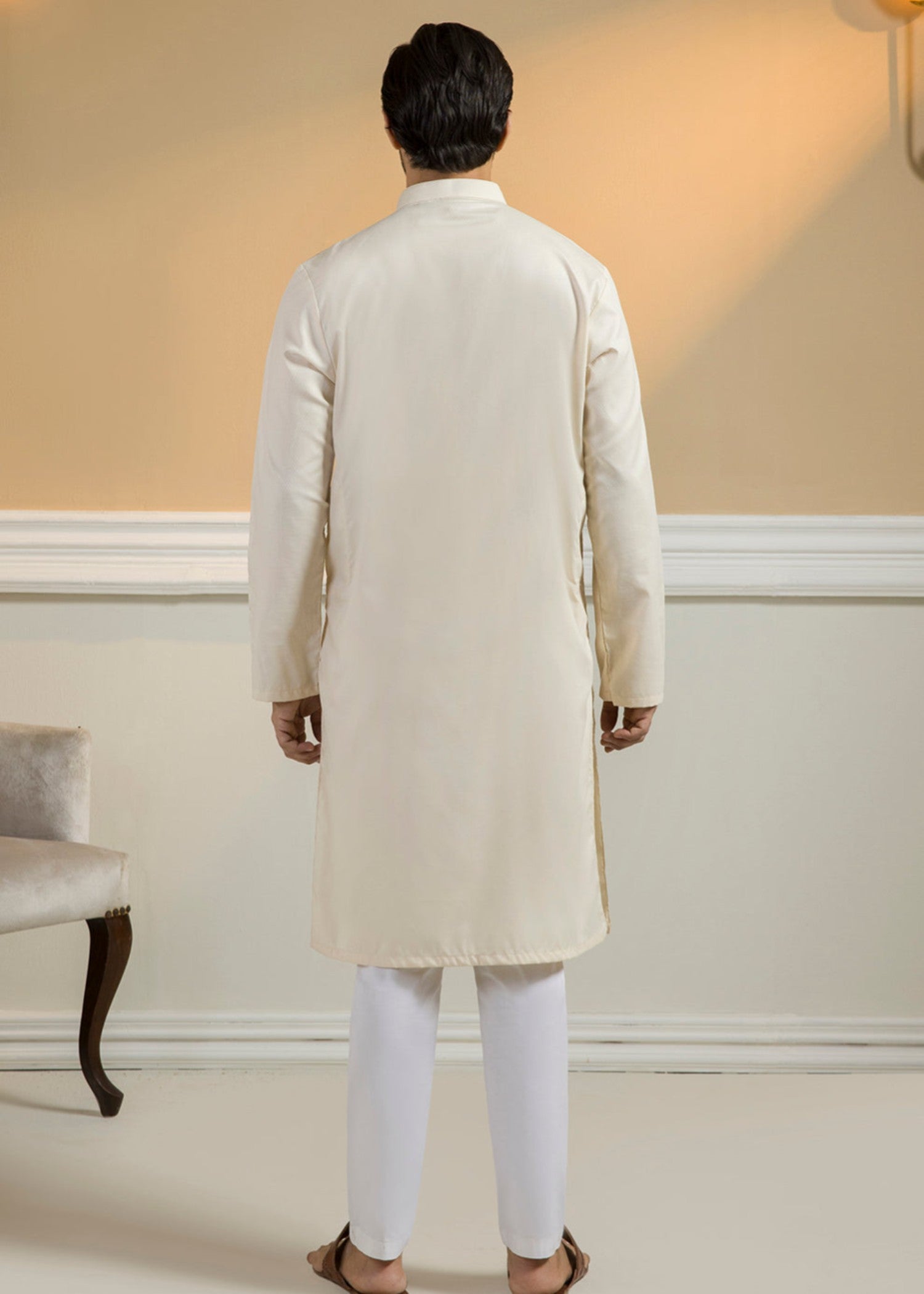 dobby Kurta in Cream by Zellbury