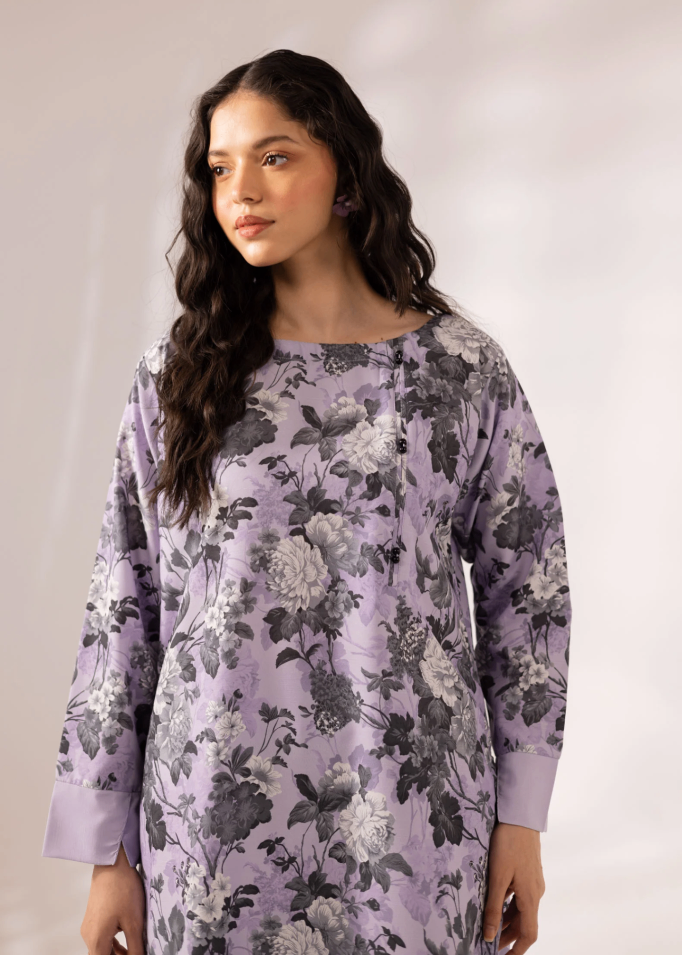 blended khaddar Kurta Set in Mauve