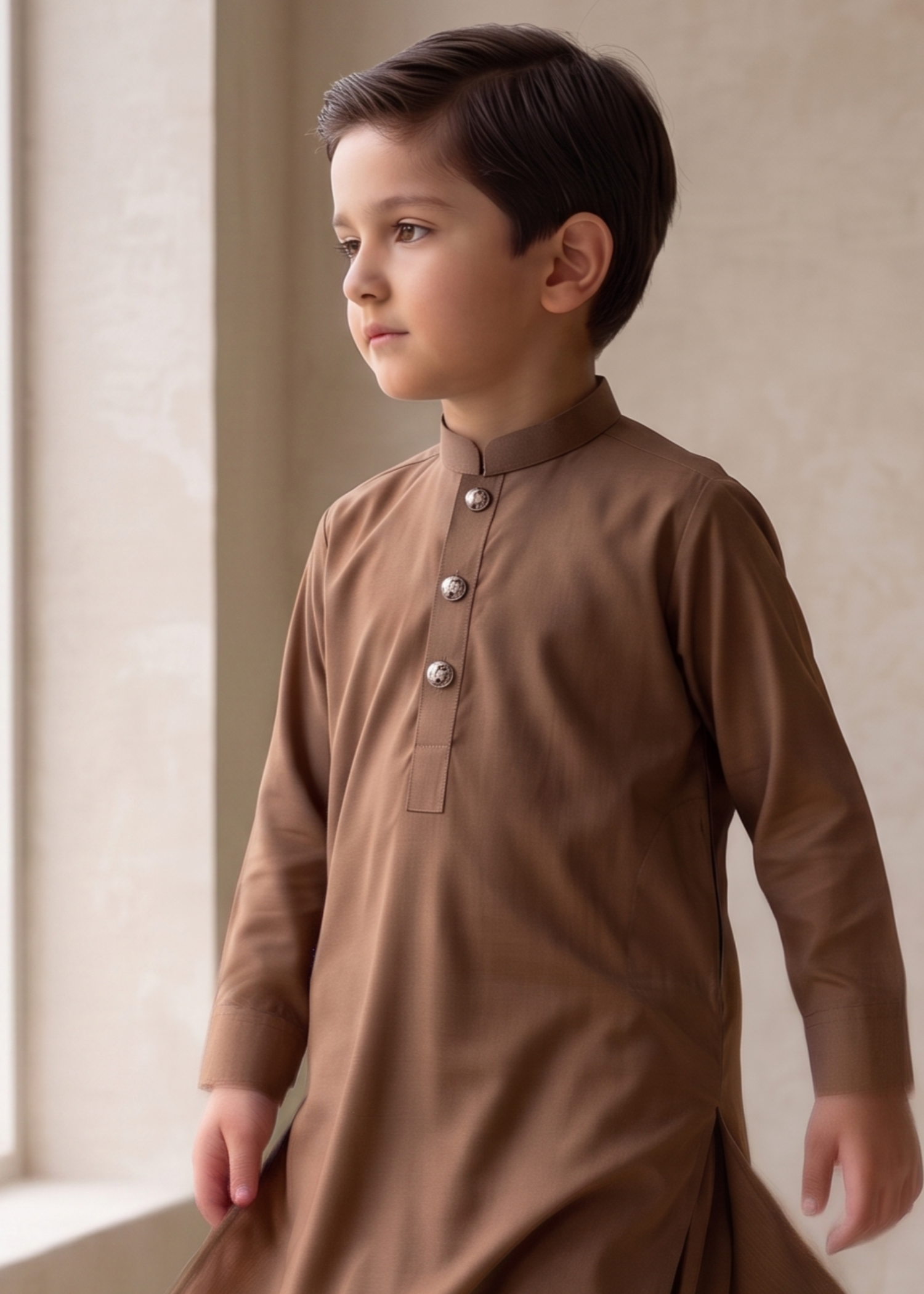 wash & wear Kurta Set in Walnut brown