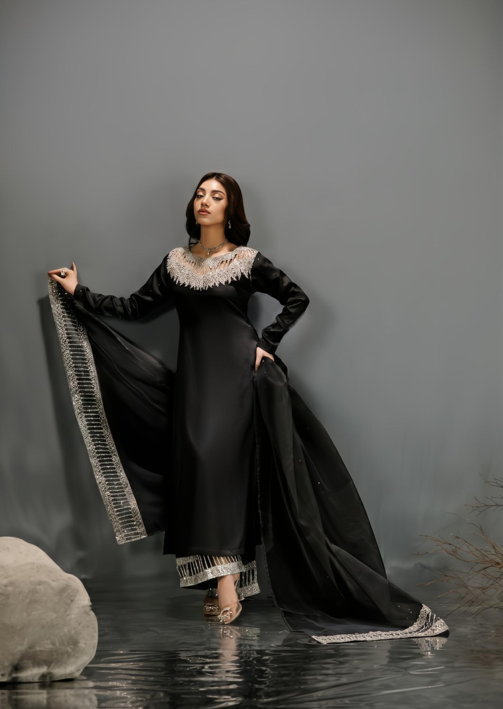 silk Kurta Set in Black