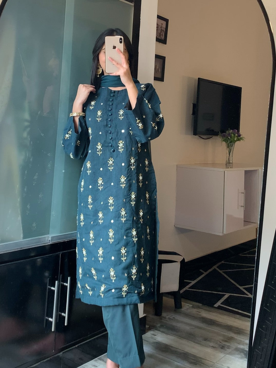 cotton karandi Kurta Set in Aquamarine