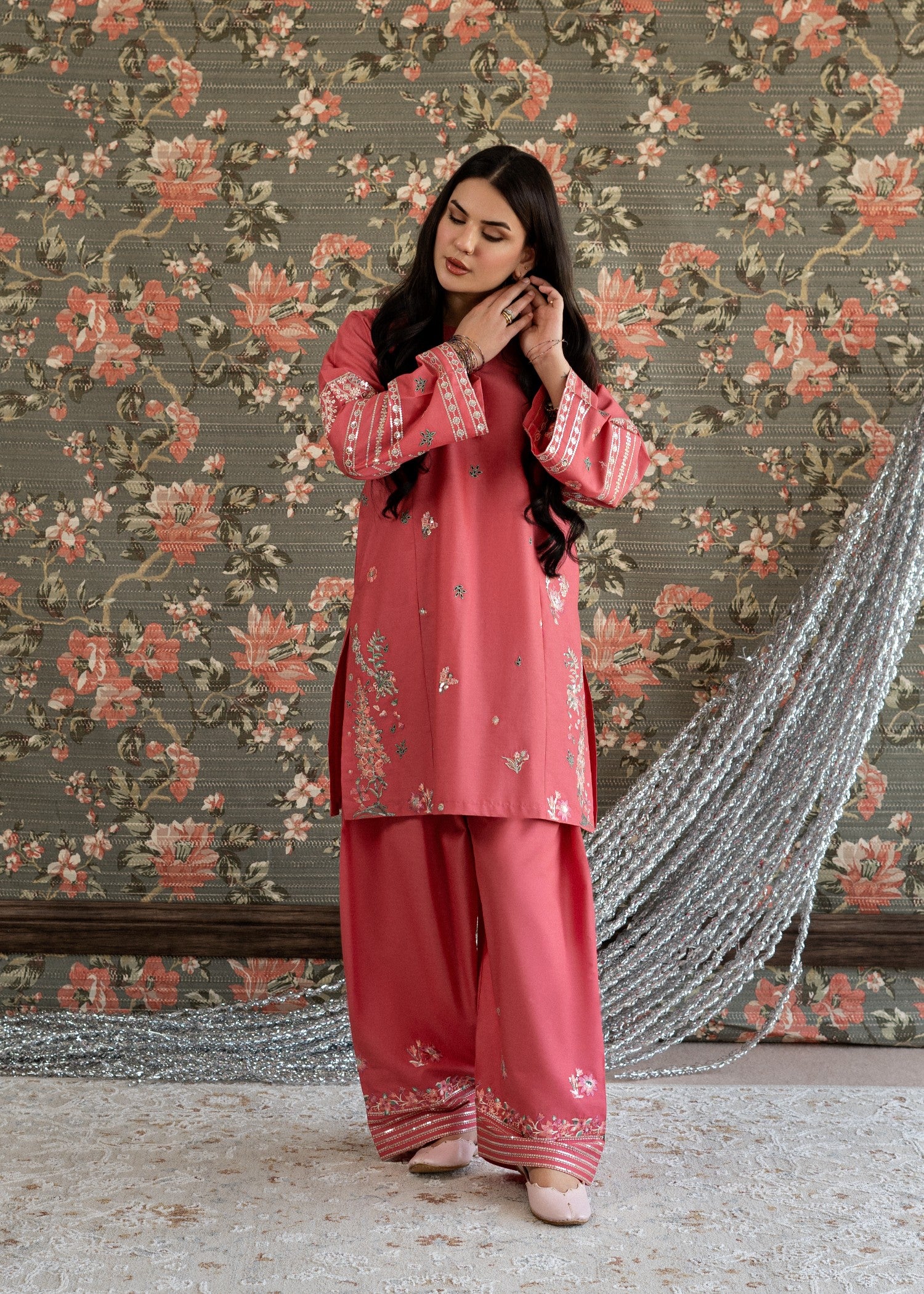lawn Kurta Set in Chili red
