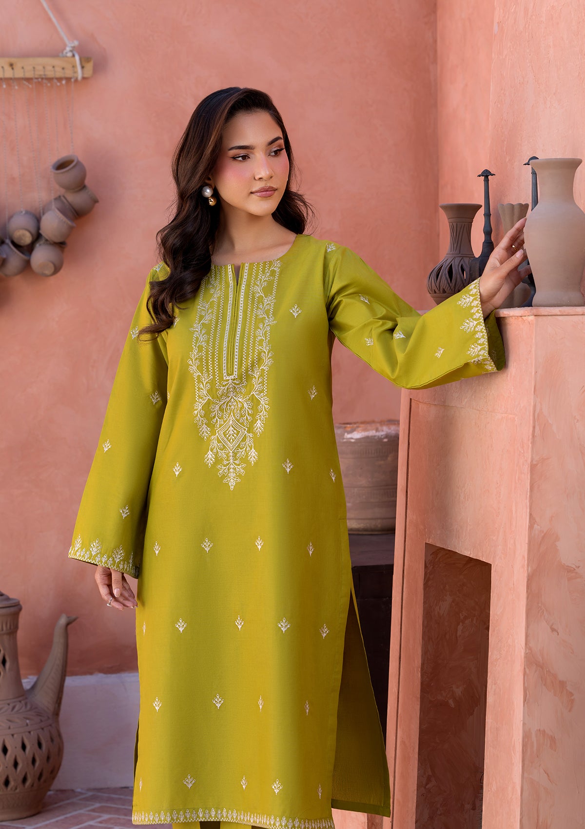 cotton Kurta Set in Yellow green