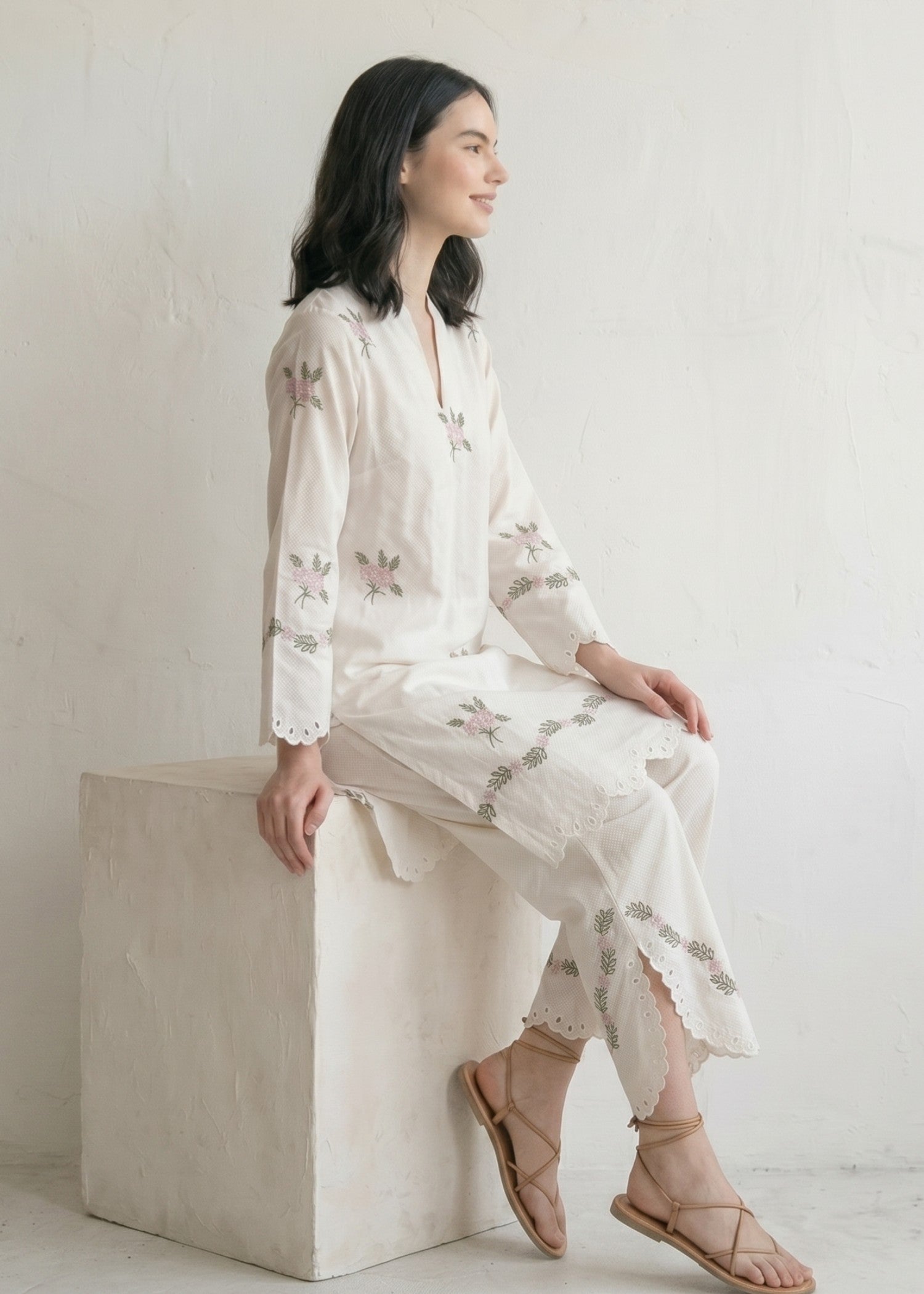 cotton jacquard Co Ord Sets in Ivory