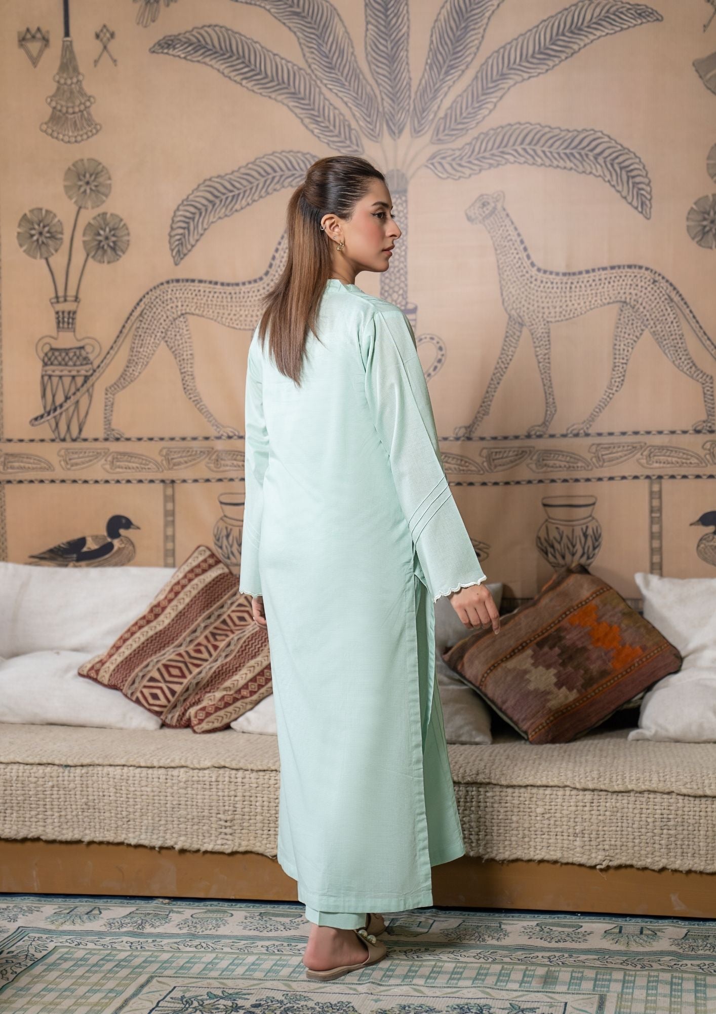 lawn cotton Co Ord Sets in Mint green