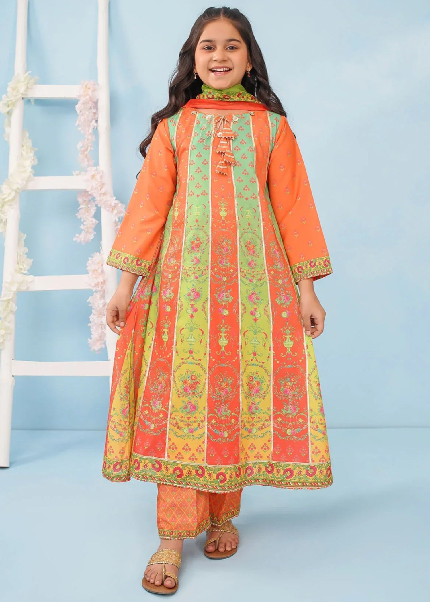 poly lawn Pishwas in Orange