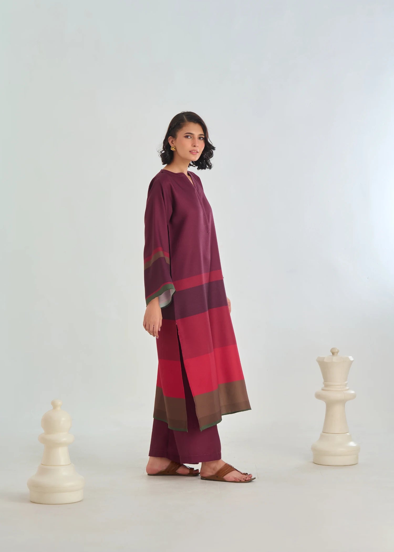 herringbone Kurta Set in Burgundy