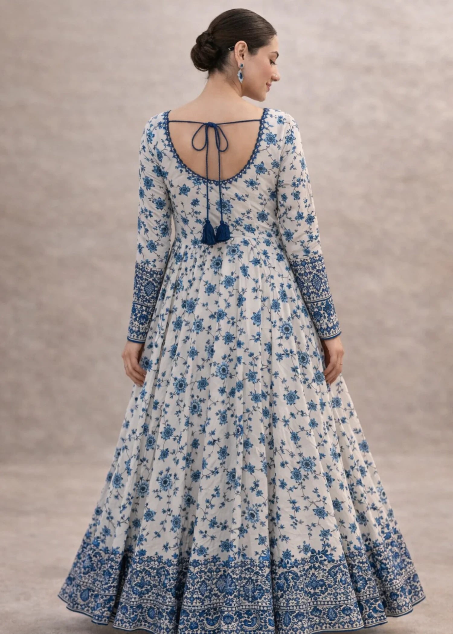 poly lawn Anarkali in Navy blue, white