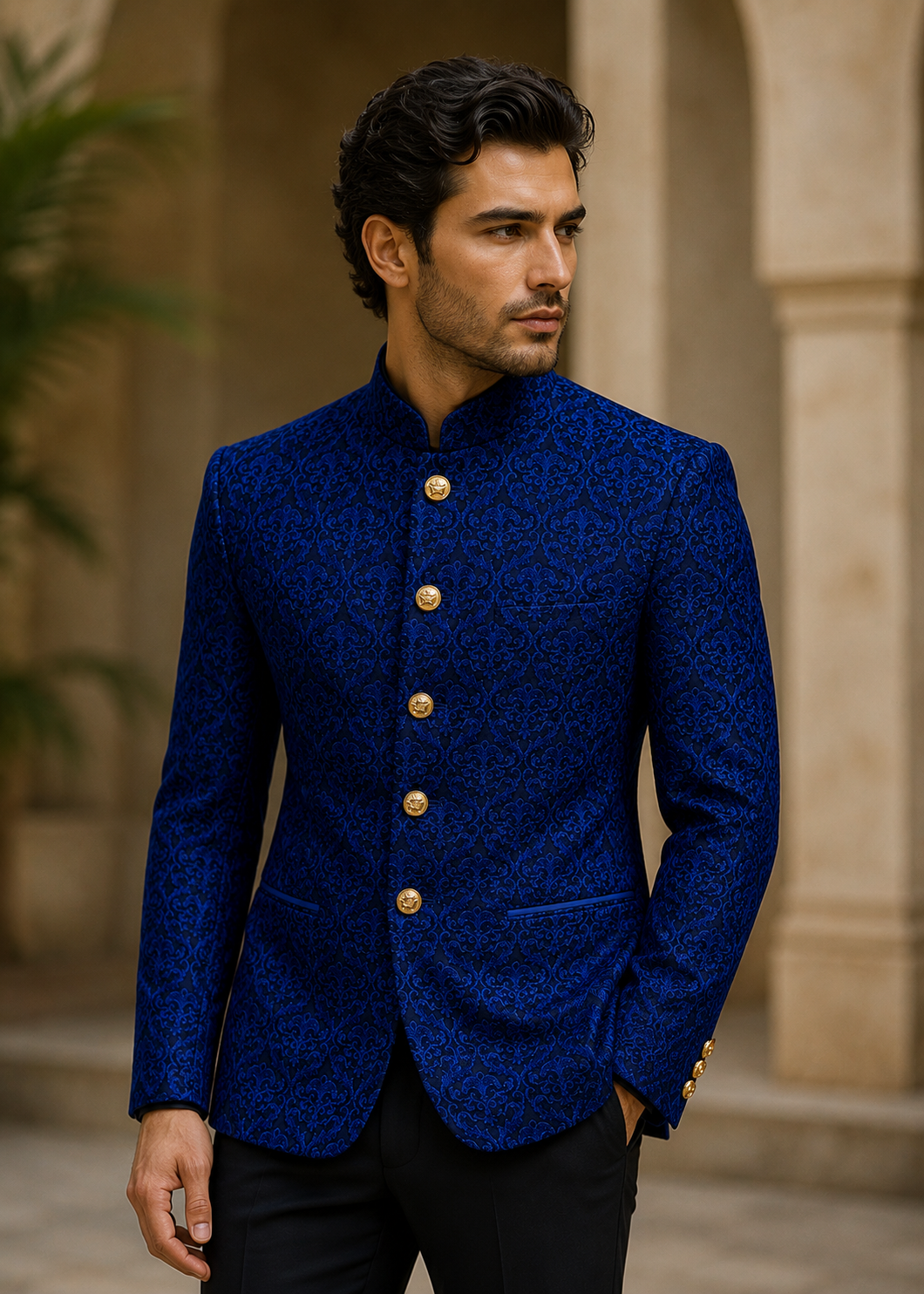 raw silk Prince Coat in Royal blue