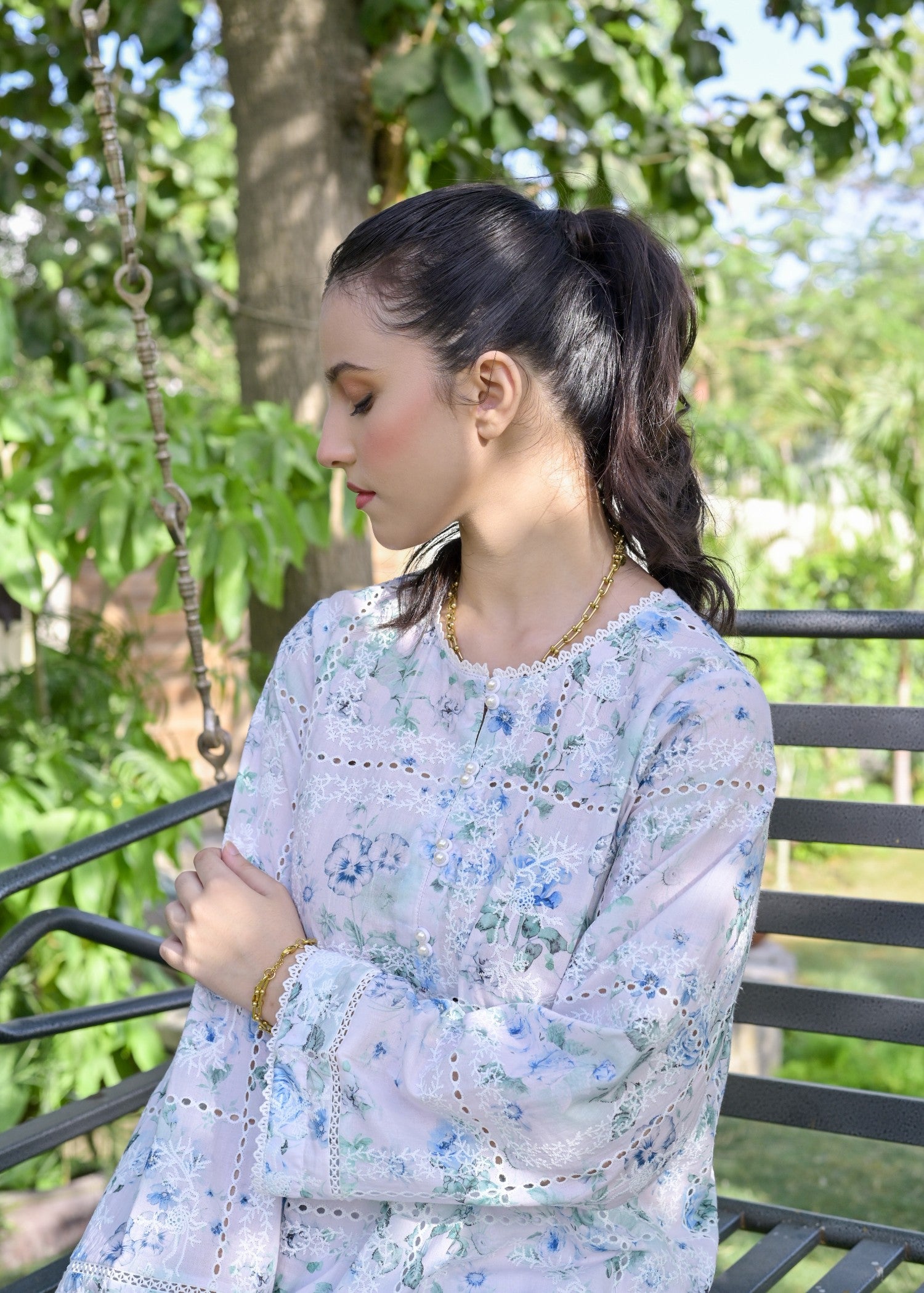 chikankari cotton Kurta Set in Floral white