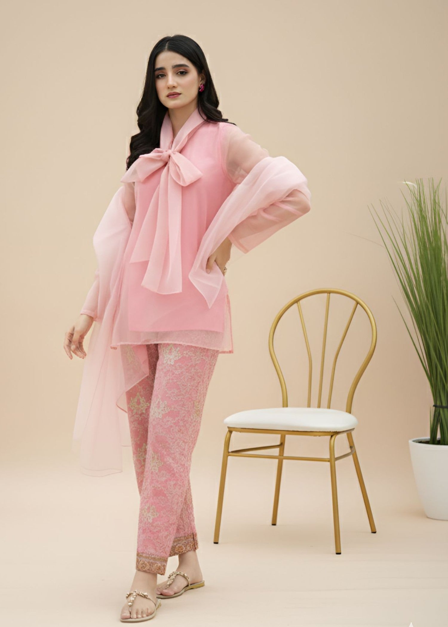 organza Short Frock in Pink