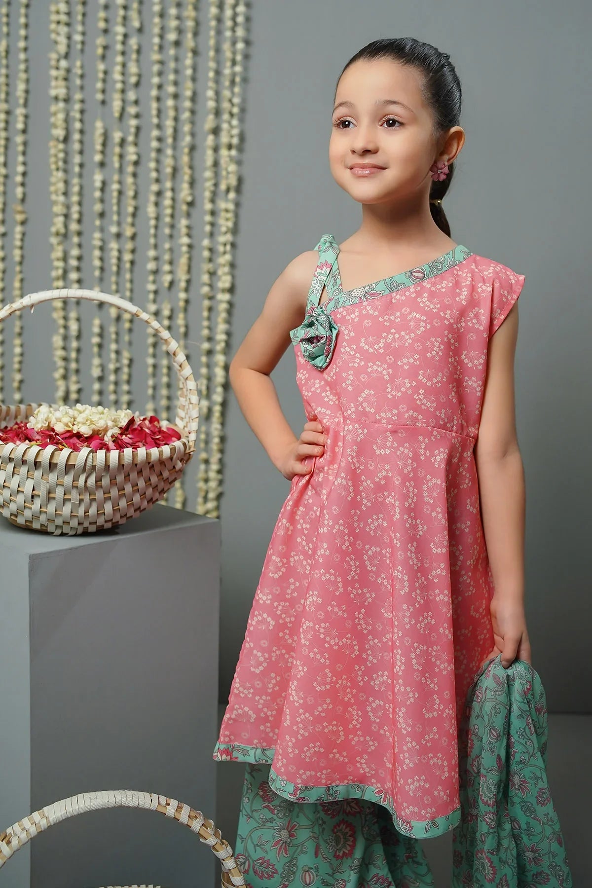 bemberg crinkle chiffon Short Frock in Pink