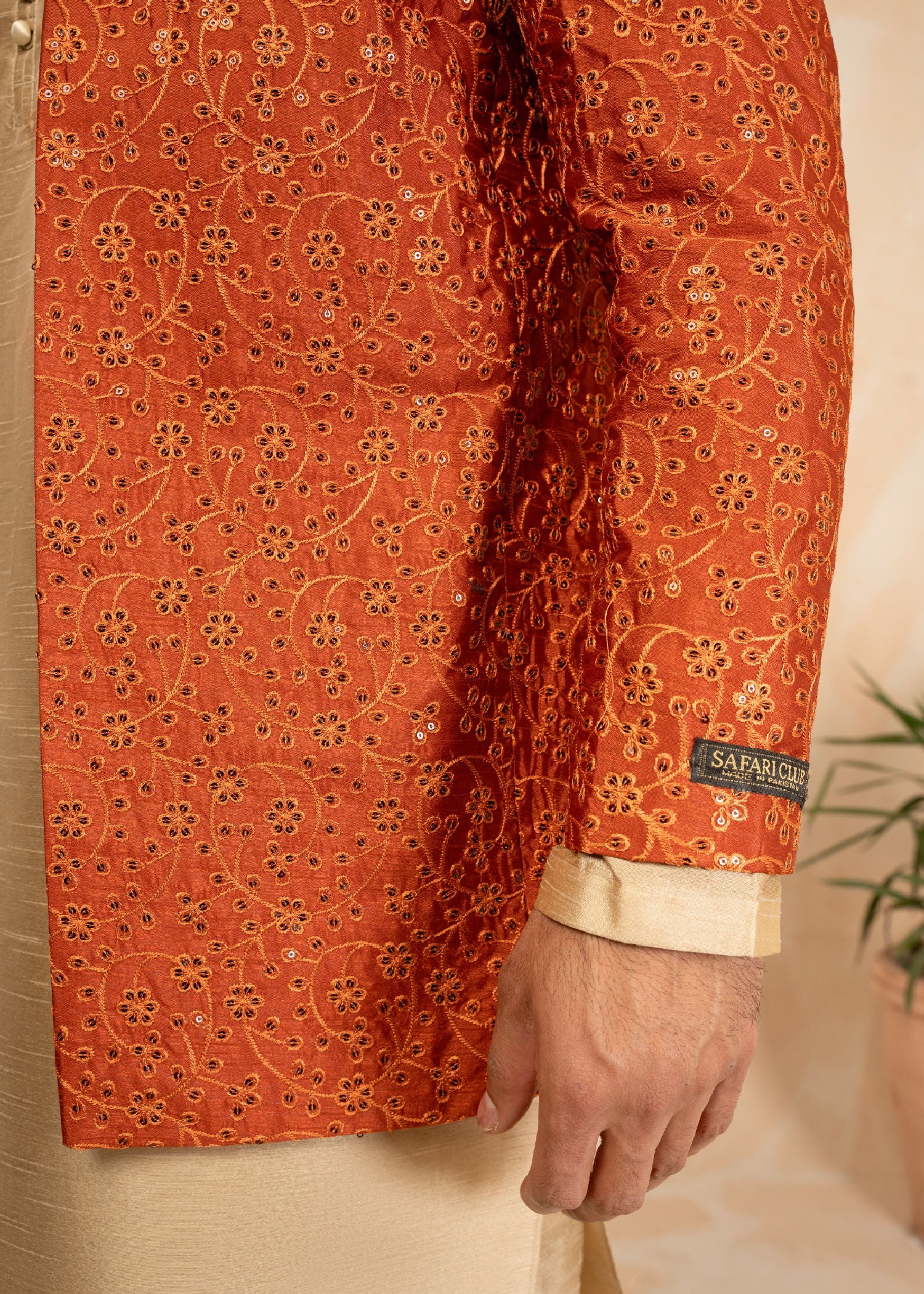 textured wash & wear Prince Coat in Rust orange