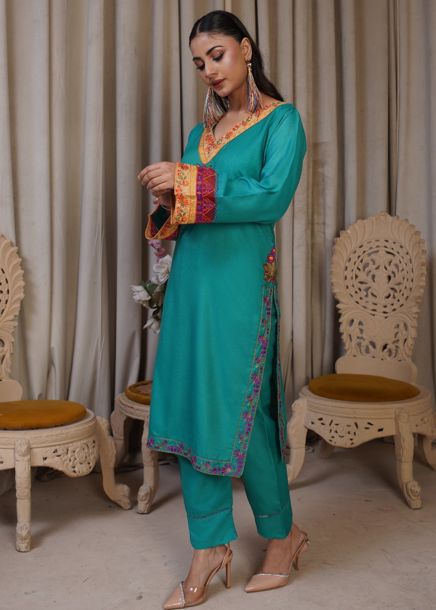 dhanak Kurta Set in Sea green