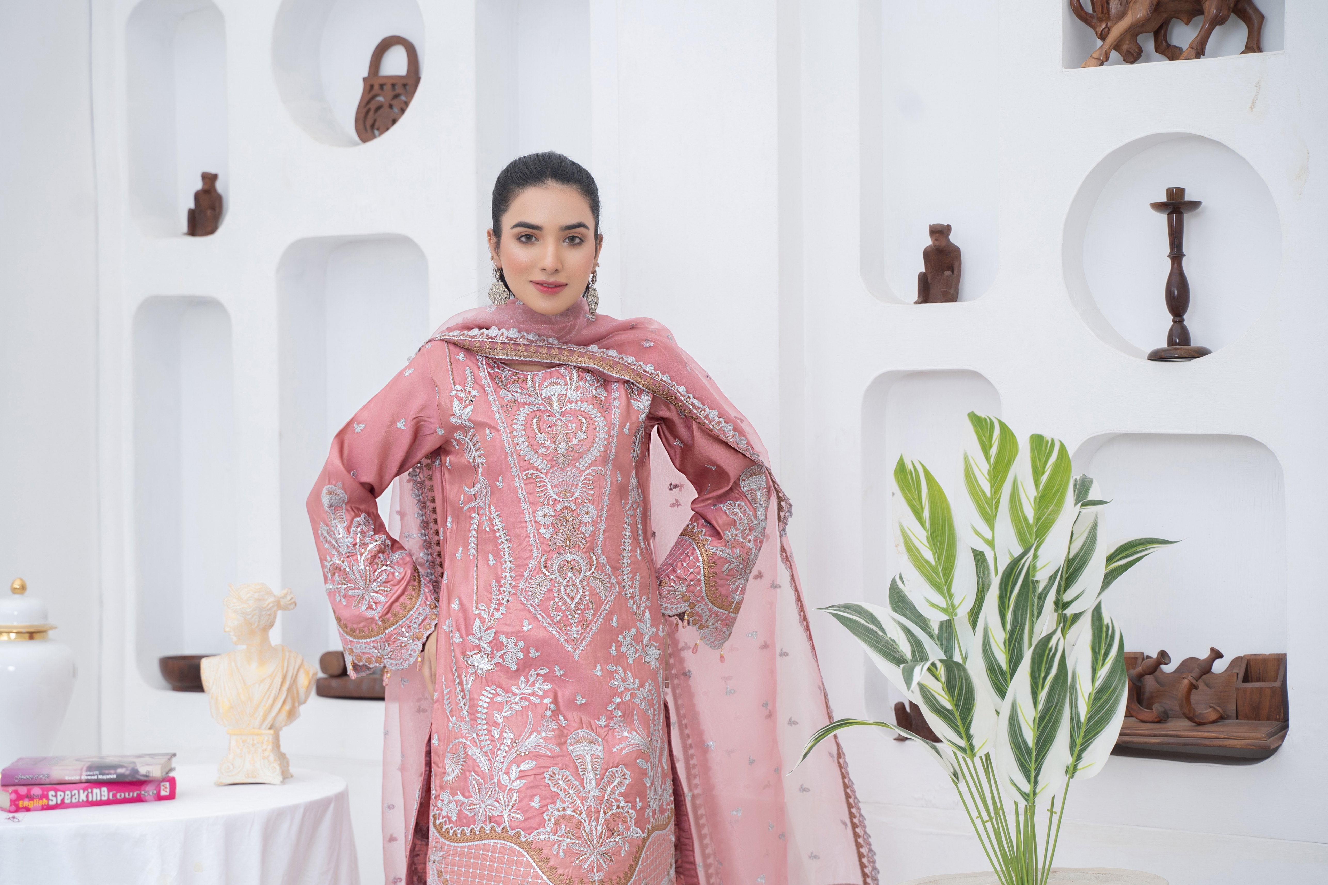 masuri Kurta Set in Salmon pink