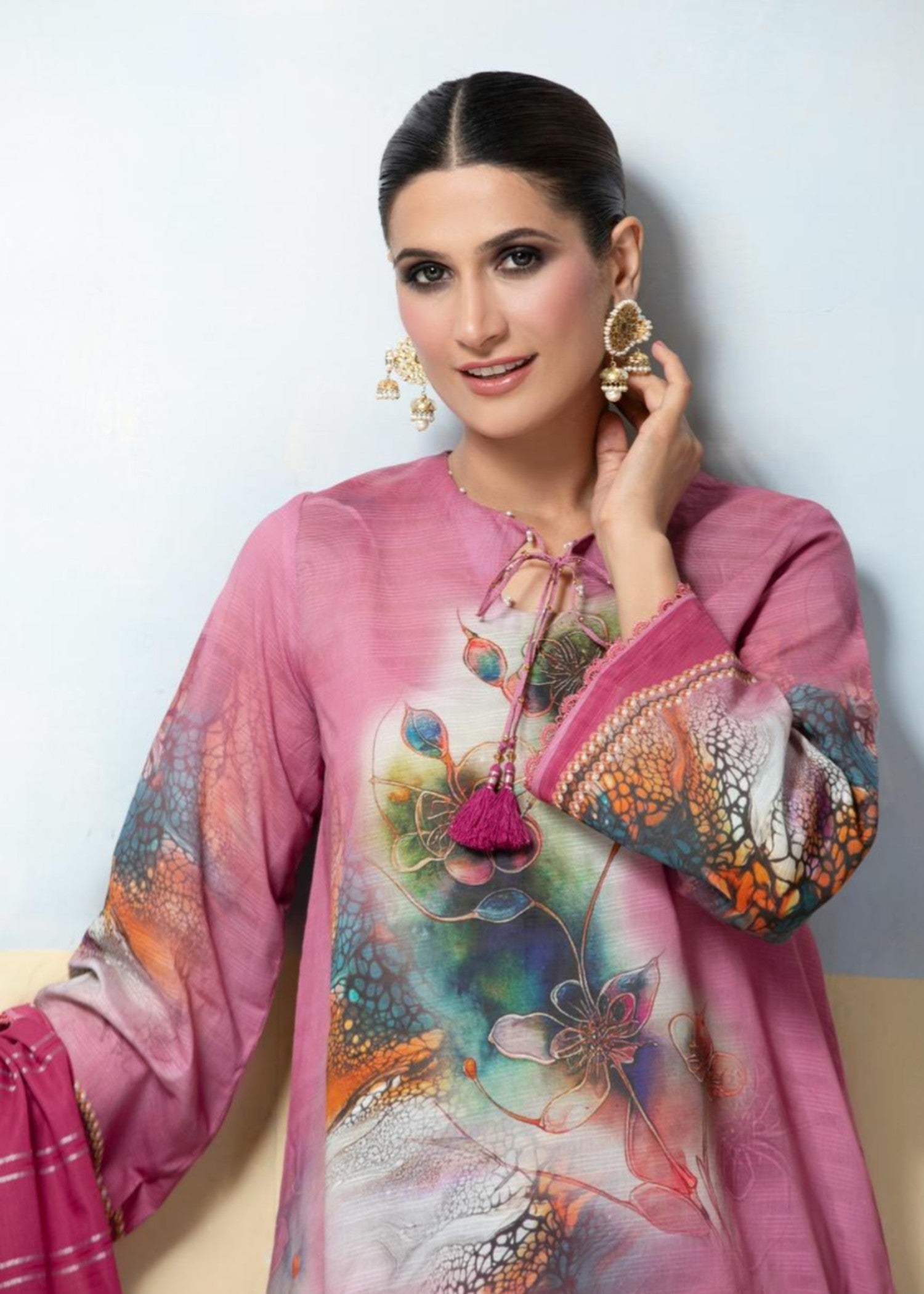 slub lawn Kurta Set in Blush