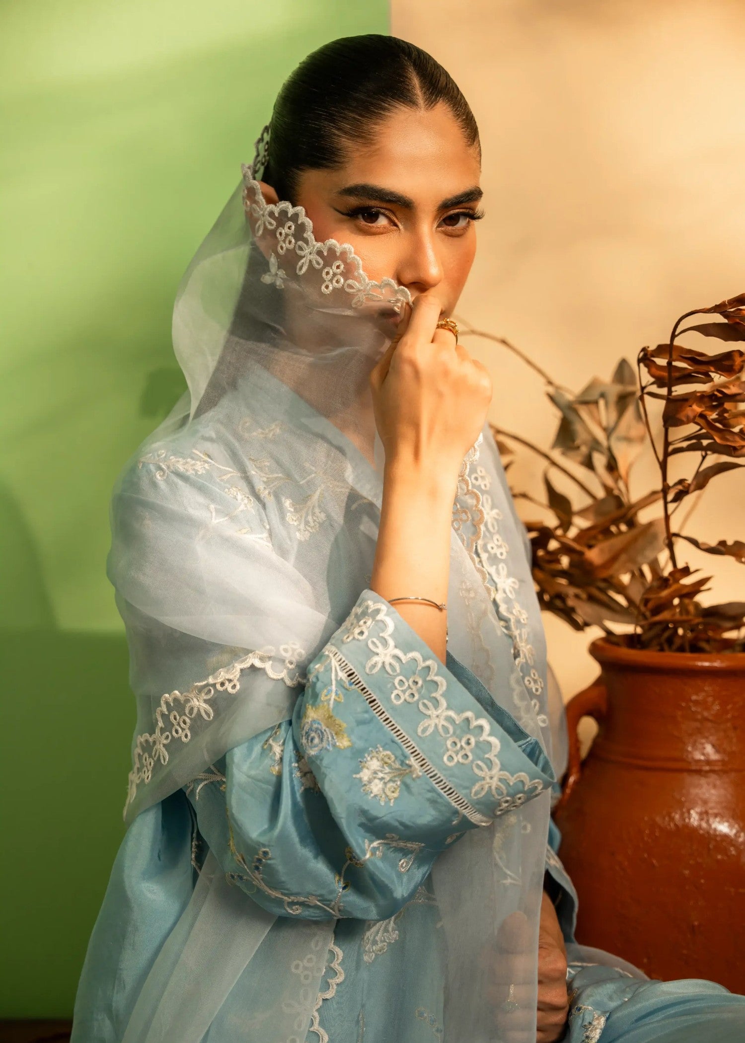 khaddi silk Short Frock in Sky blue