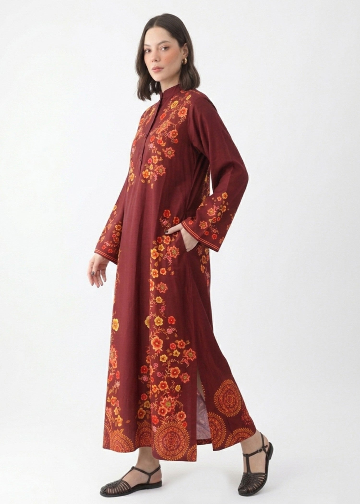 crepe Kaftan in Rust red