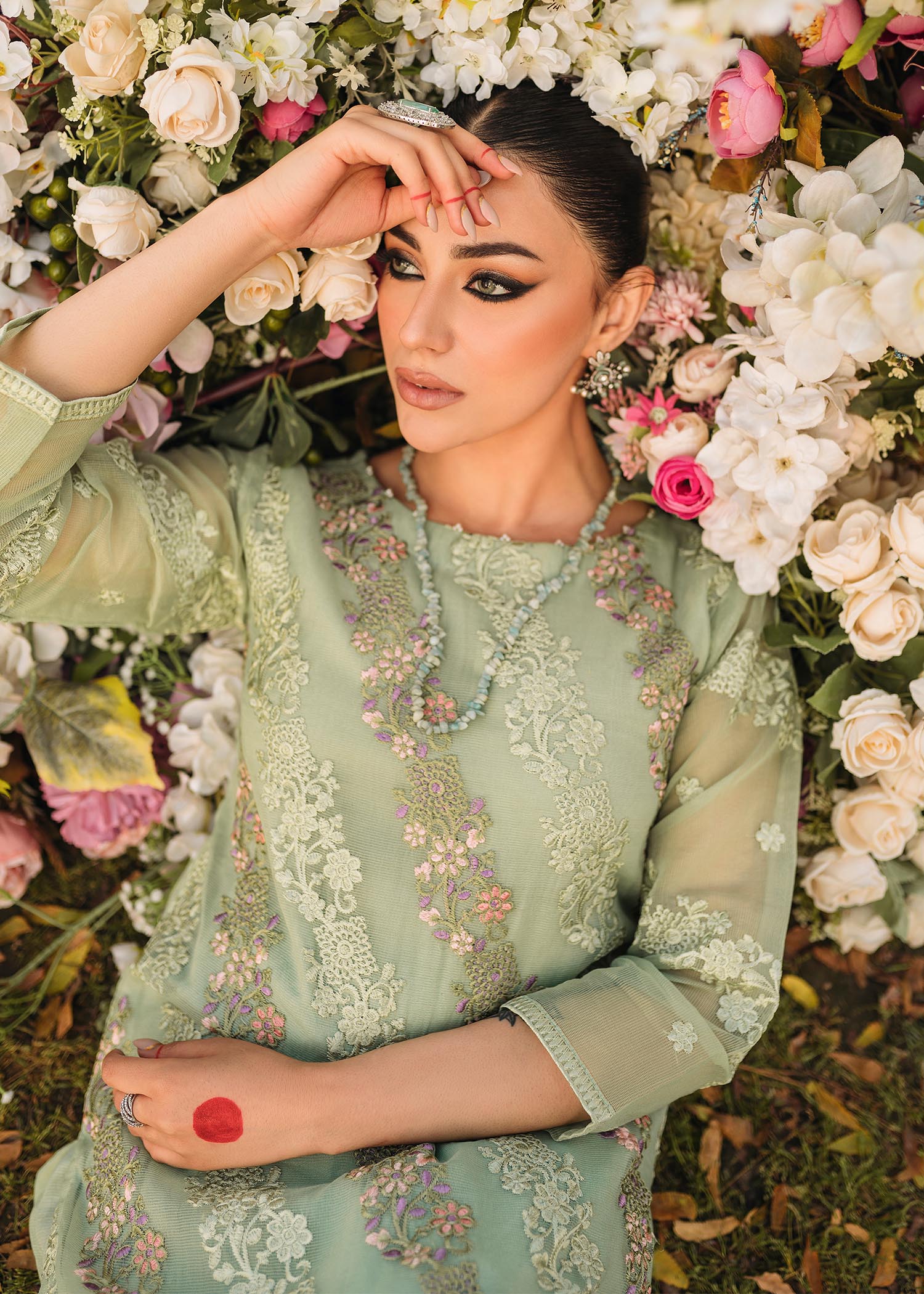 cotton net Kurta Set in Pistachio green