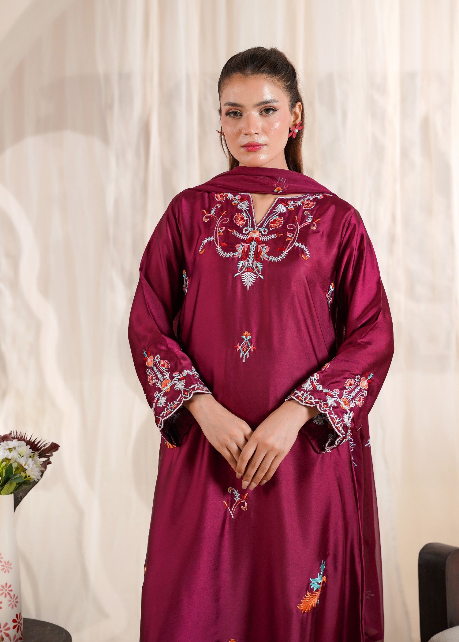 silk Kaftan in Magenta haze