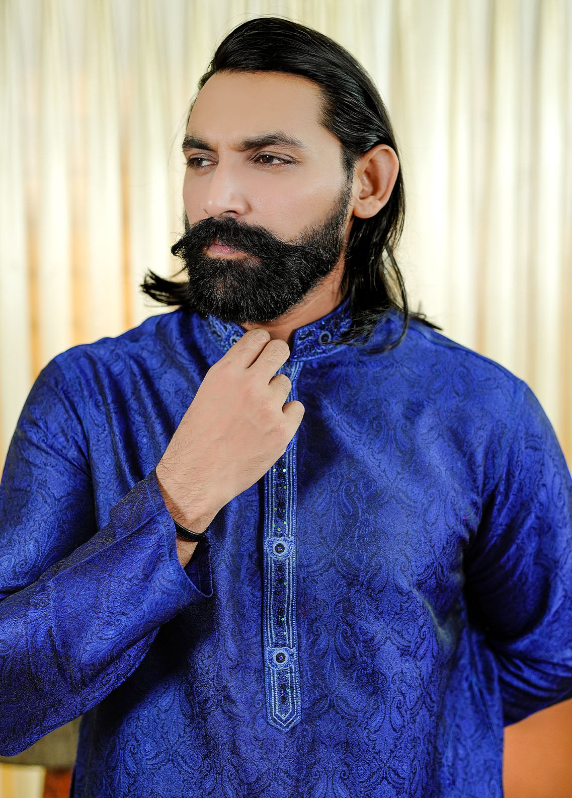 traditional jamawar Kurta in Blue
