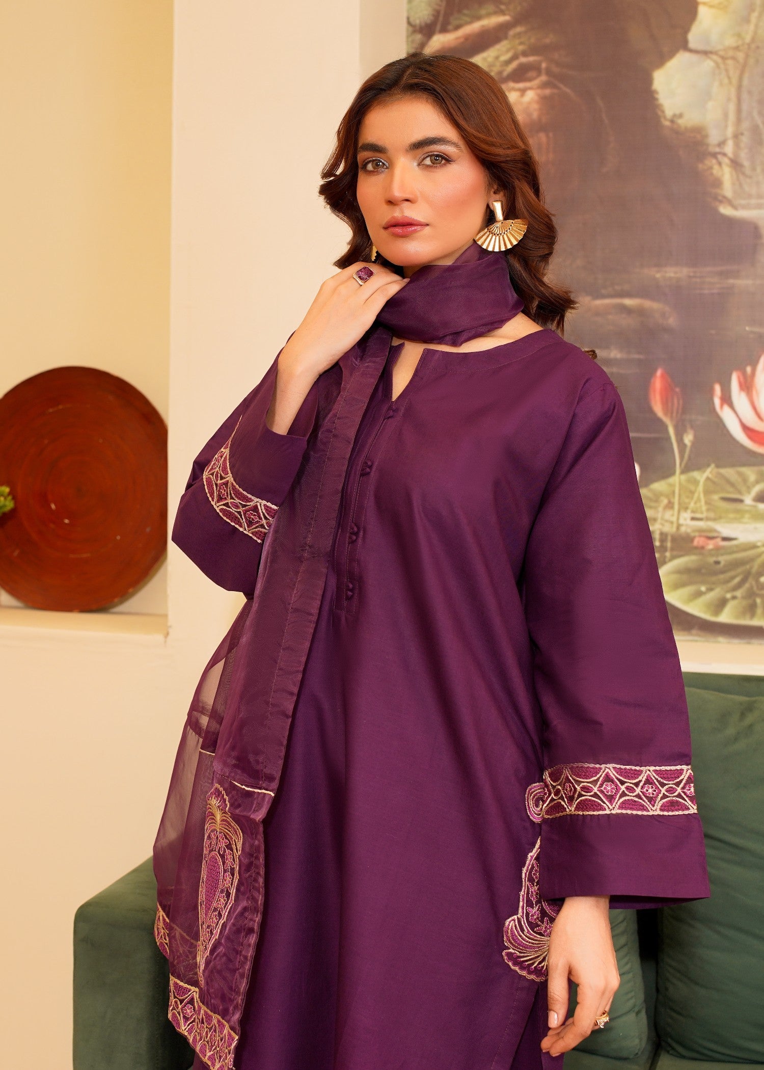 cotton Kurta Set in Red violet