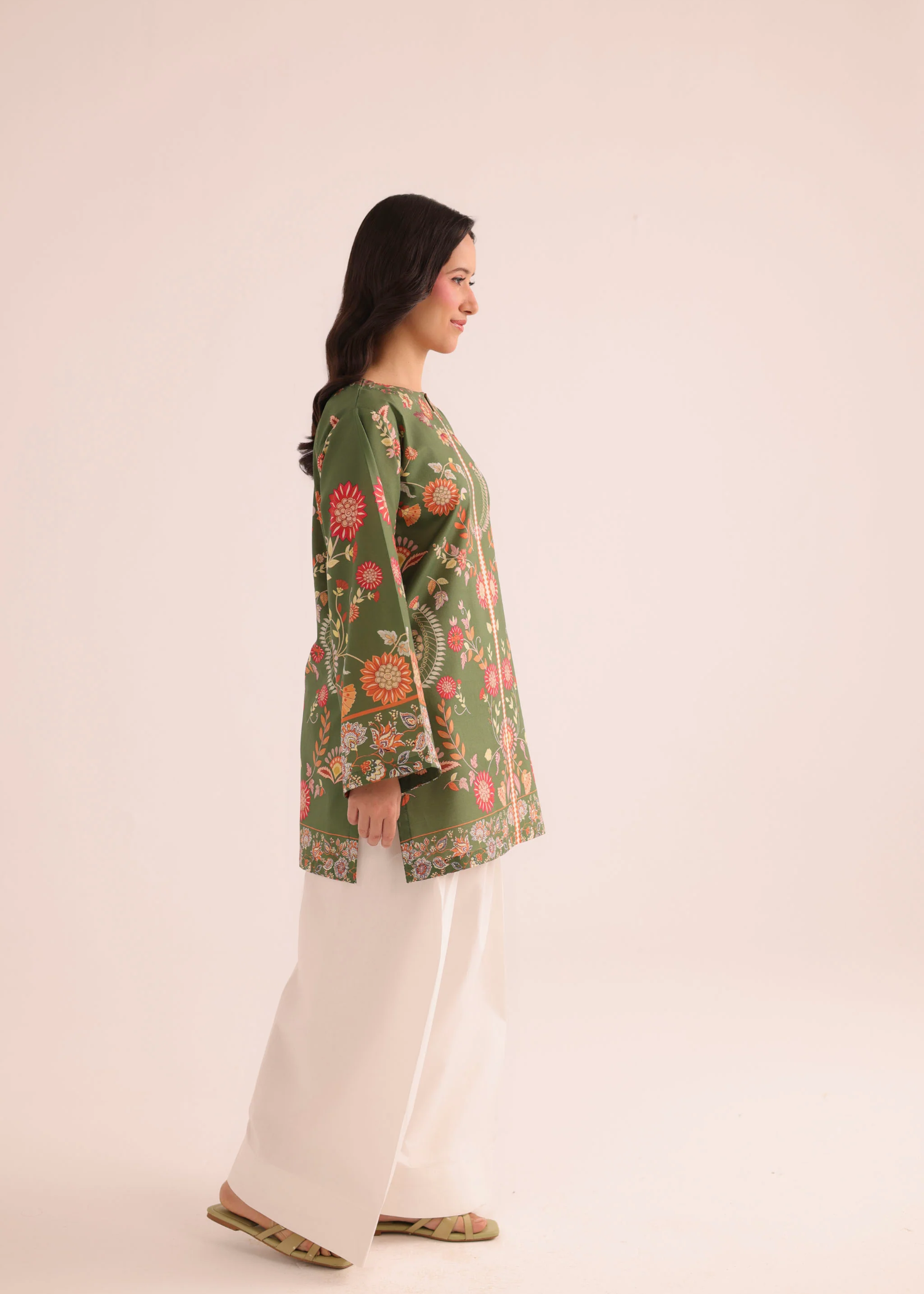 lawn Kurti in Olive green
