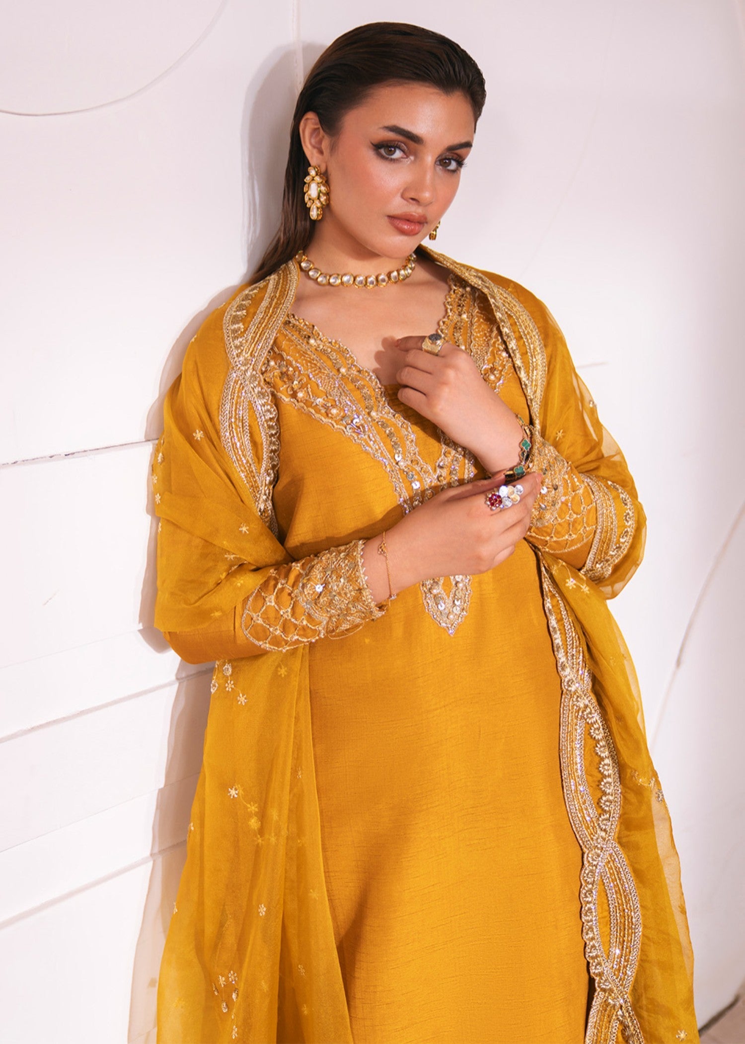 korean raw silk Kurta Set in Mustard