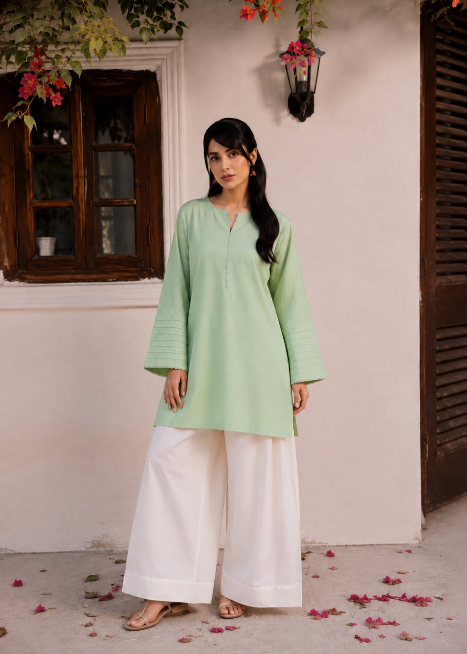 lawn cotton Kurta Set in Mint green