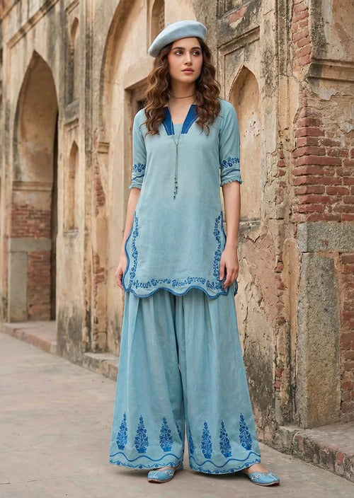 fine khaddar Kurti in Powder blue