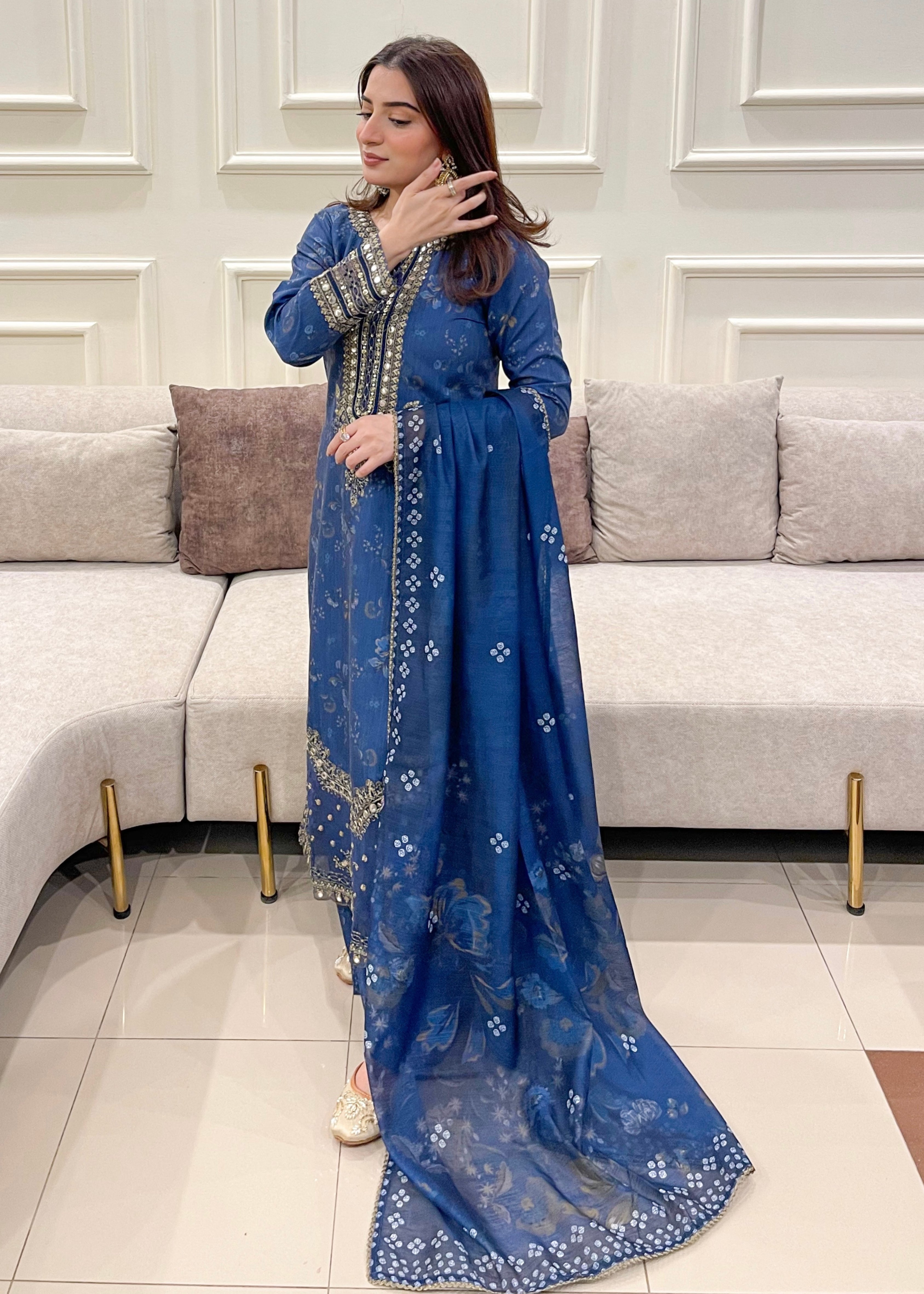 silk Kurta Set in Royal blue