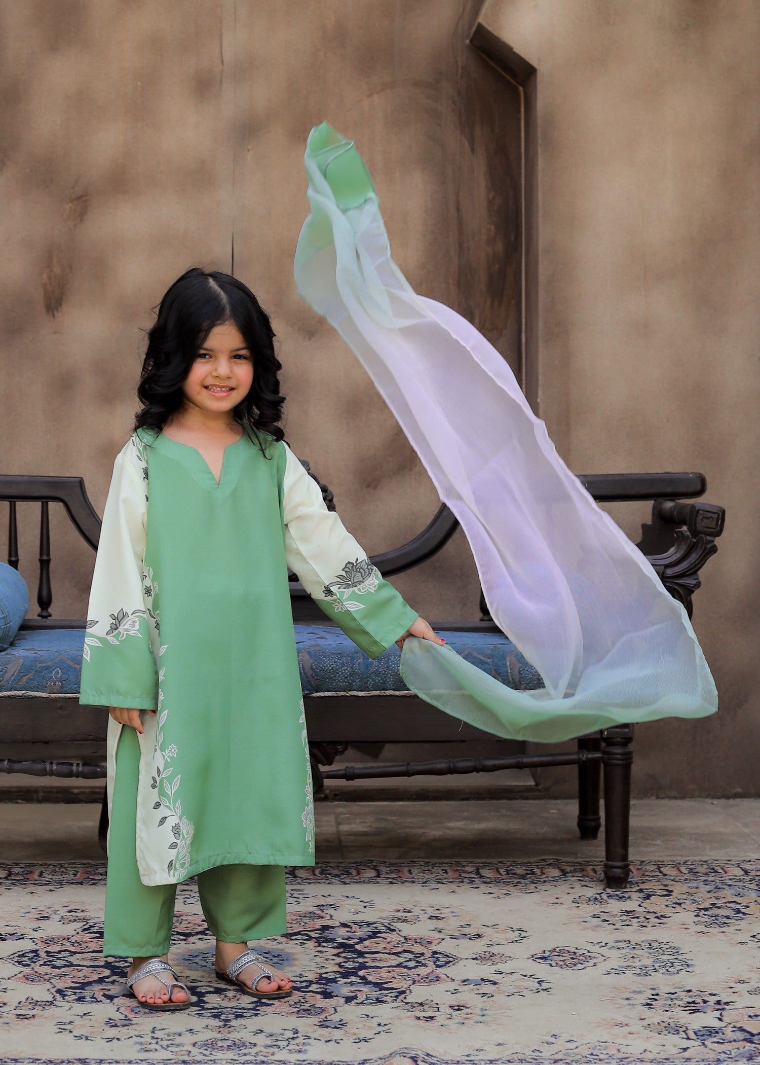 poly lawn Kurta Set in Mint green