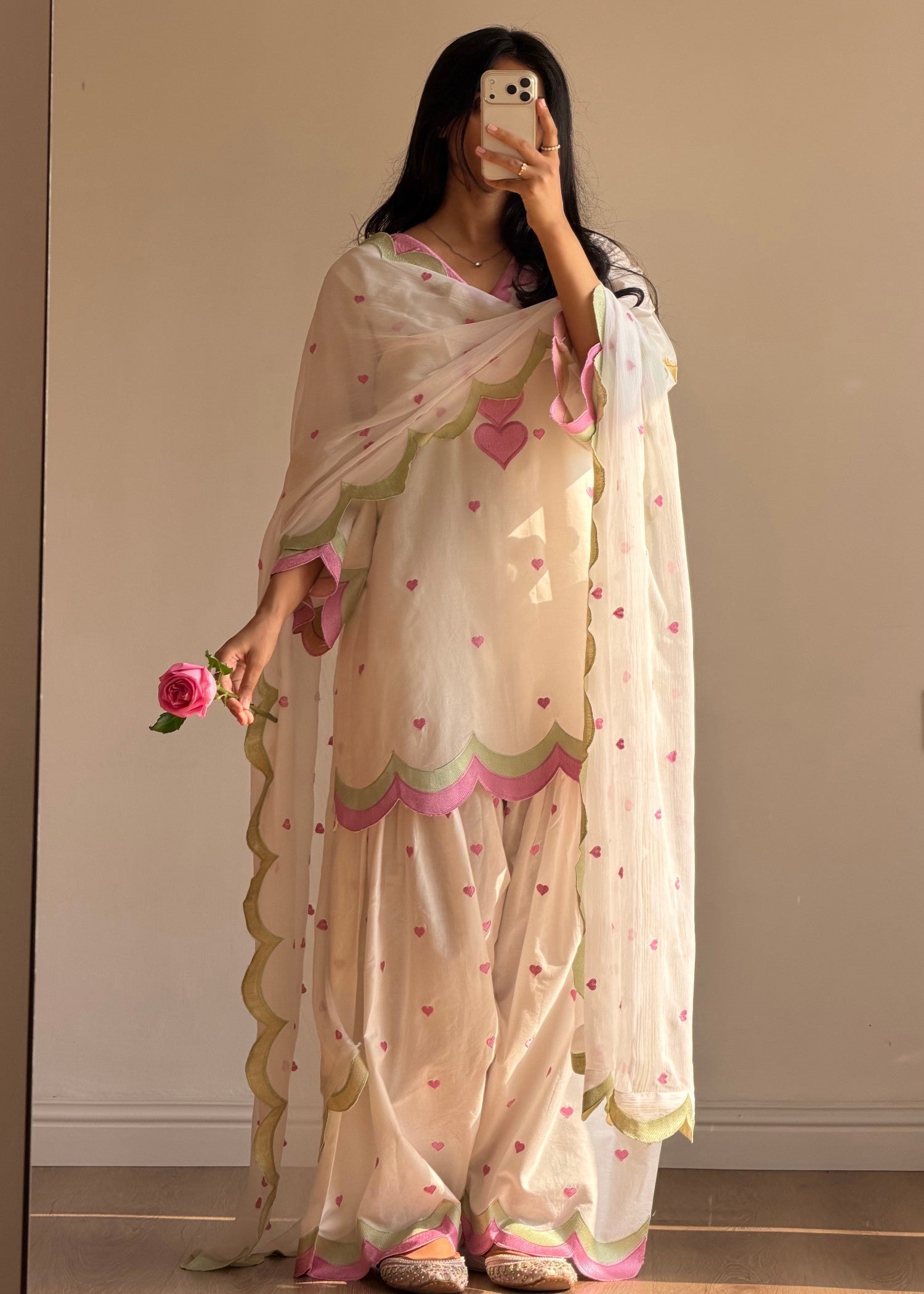 cotton Kurta Set in Off-white