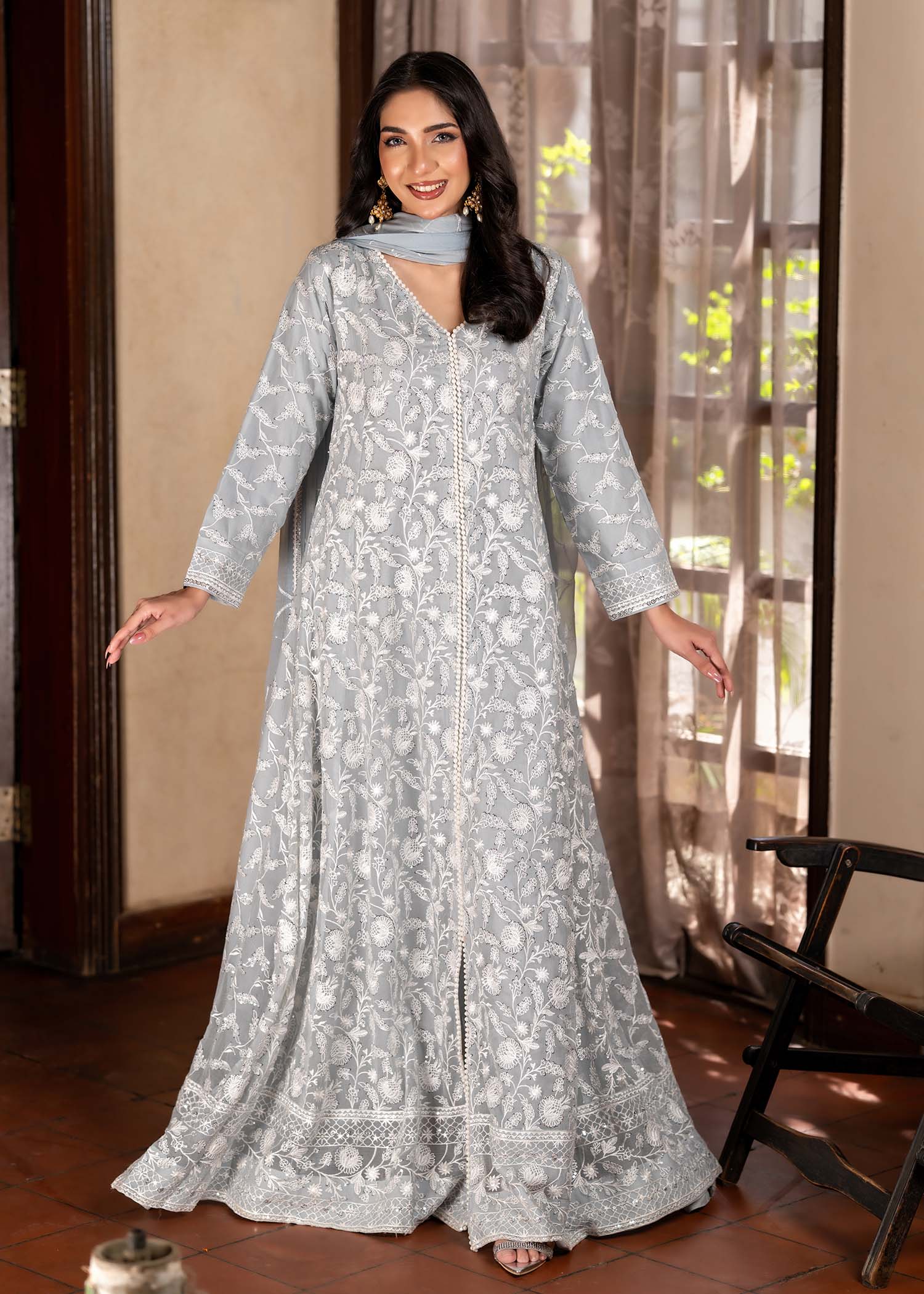 chiffon Pishwas in Grey