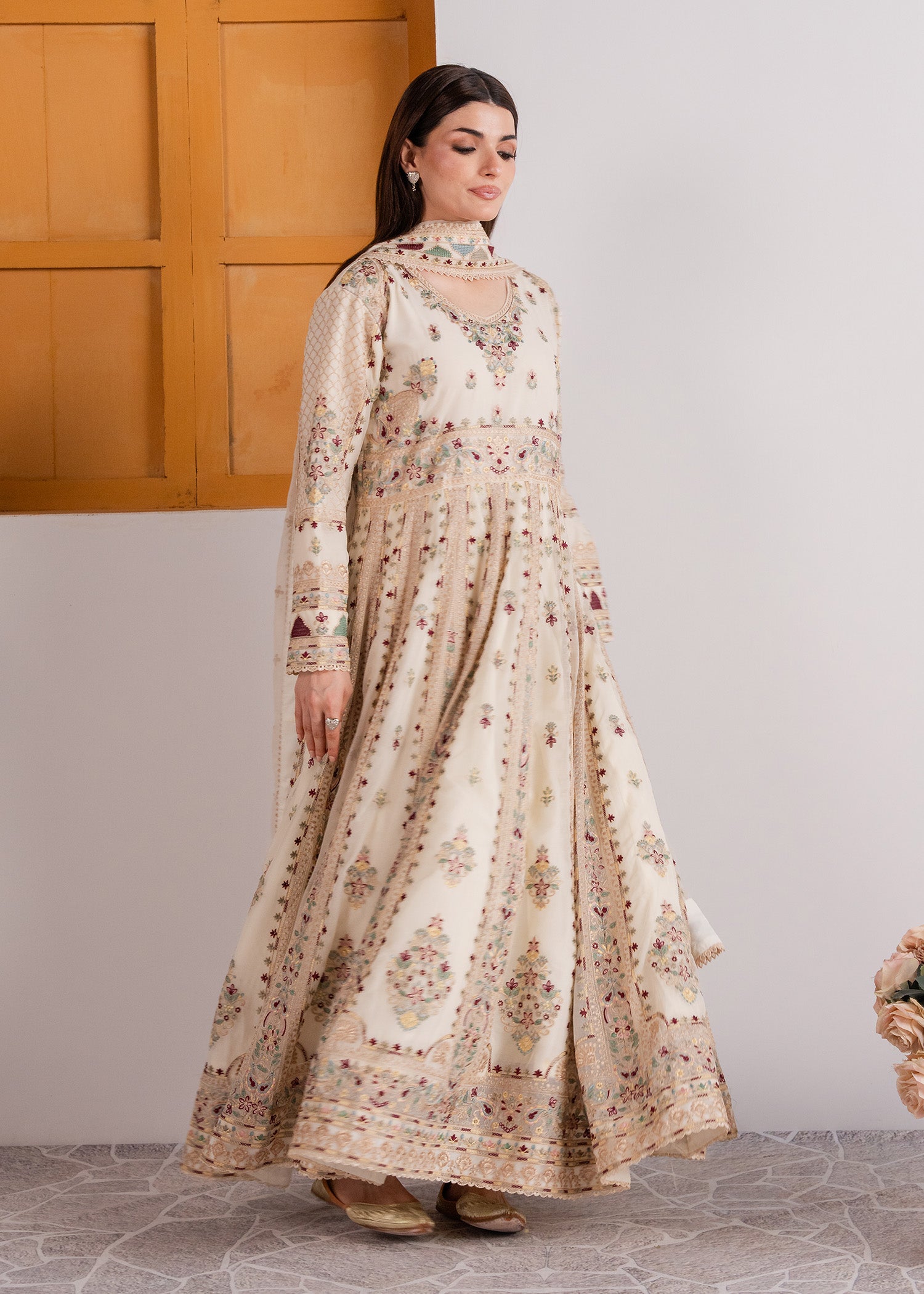 chiffon Anarkali in Off-white