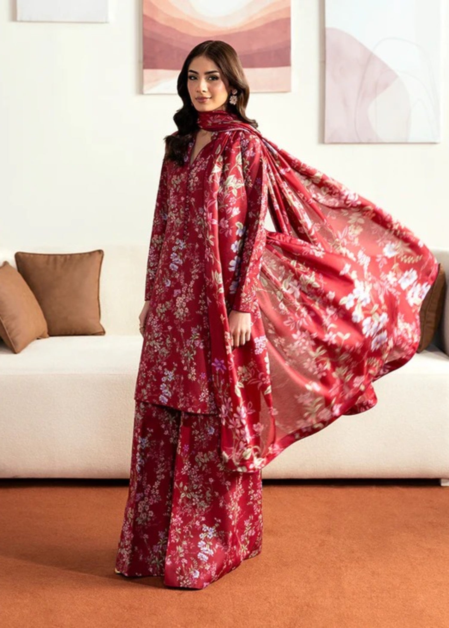 poly lawn Sharara in Red