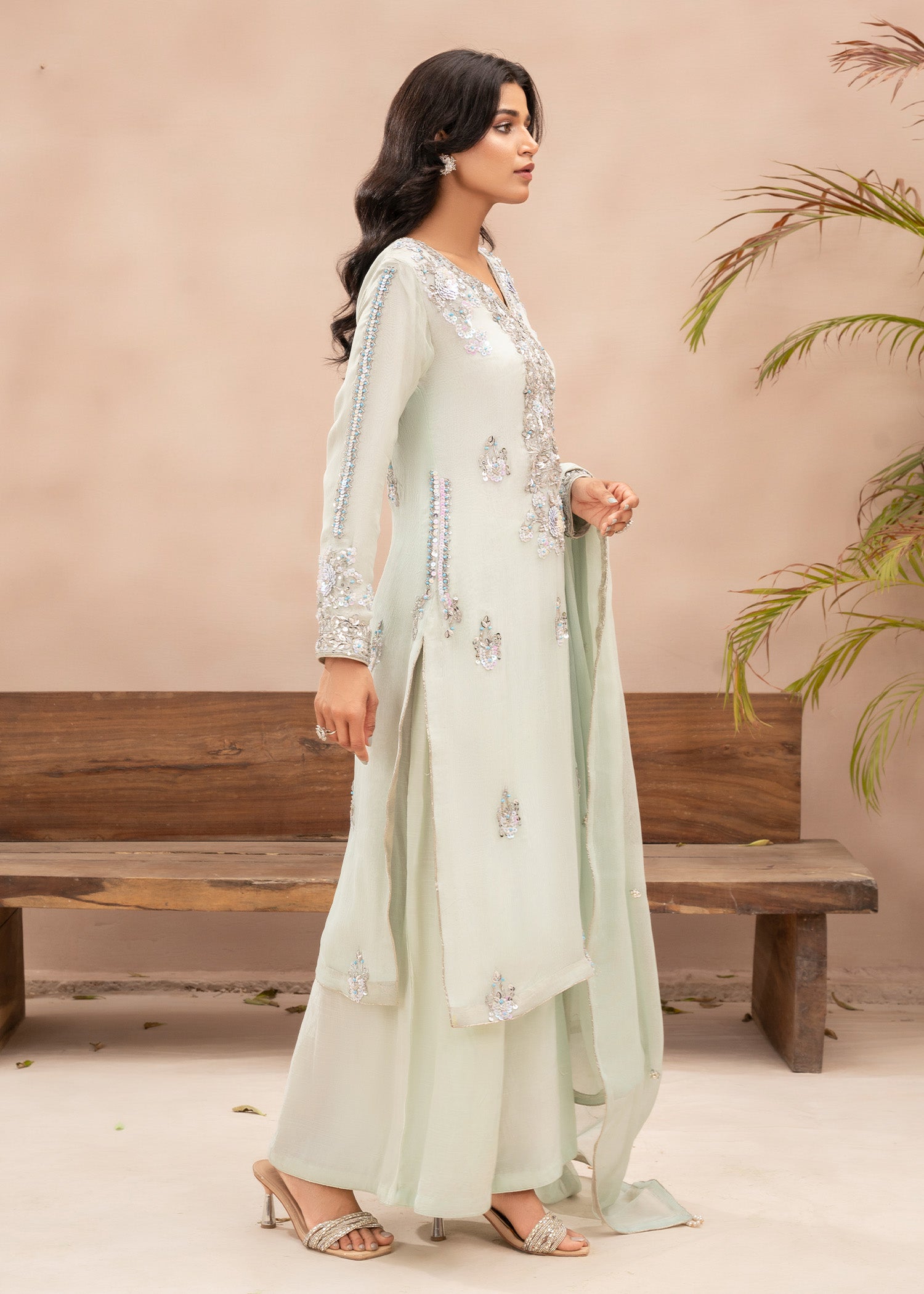 chiffon Kurta Set in Pastel green