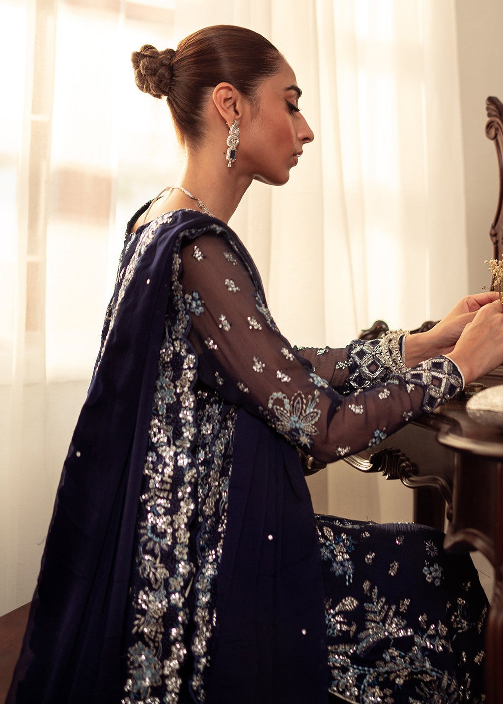 chiffon Unstitched in Navy blue