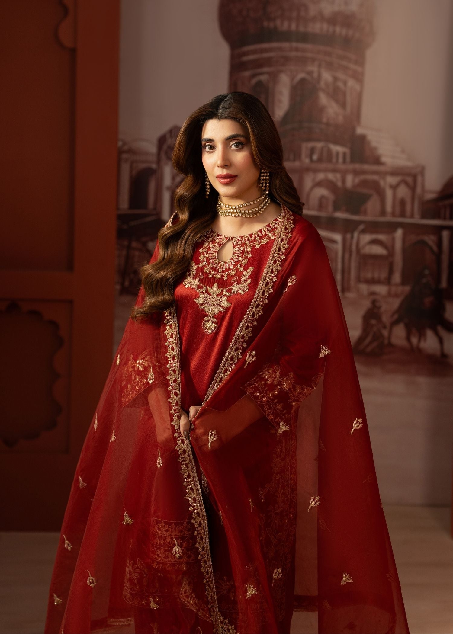 raw silk Kurta Set in Blood red
