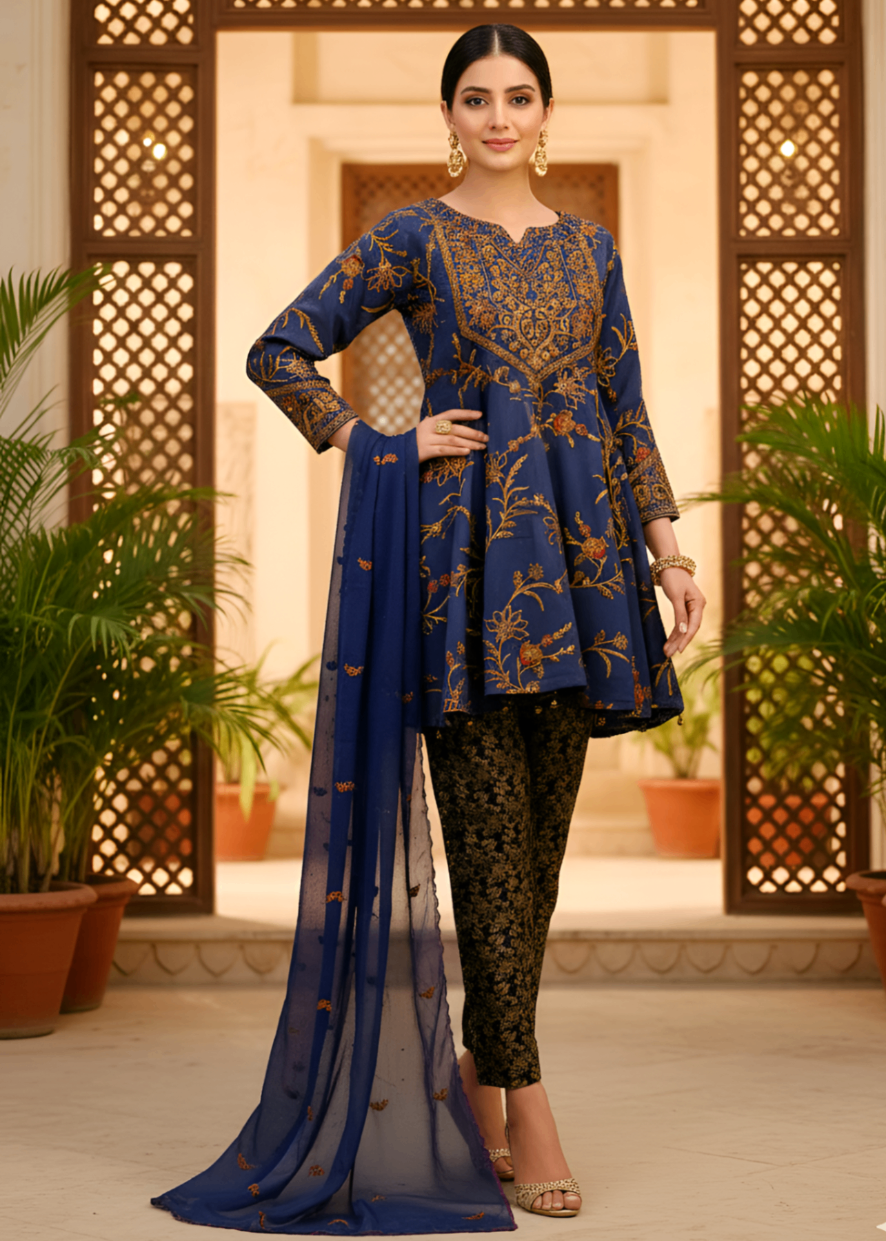 tissue silk Short Frock in Navy blue