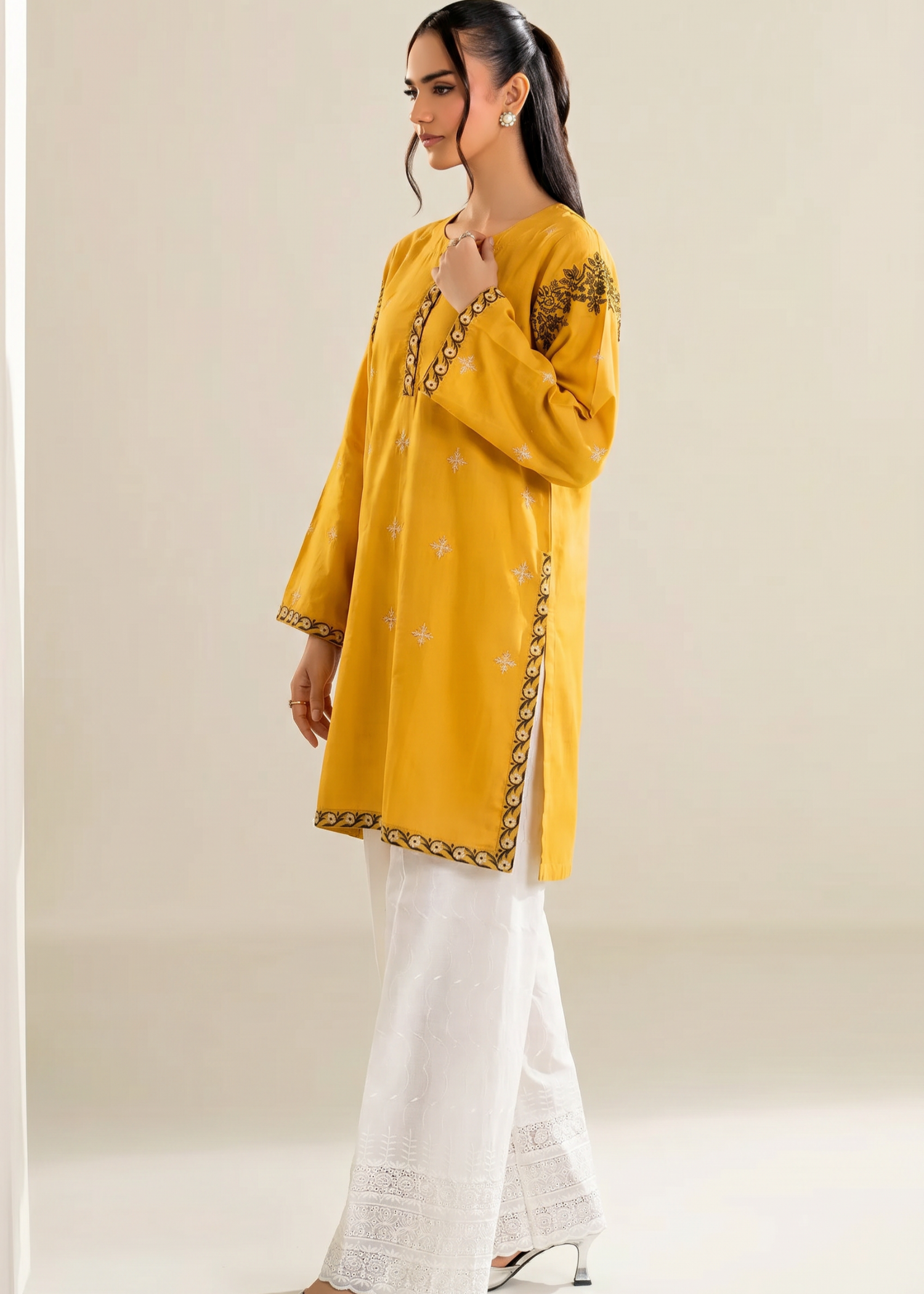 cotton linen Kurta Set in Yellow