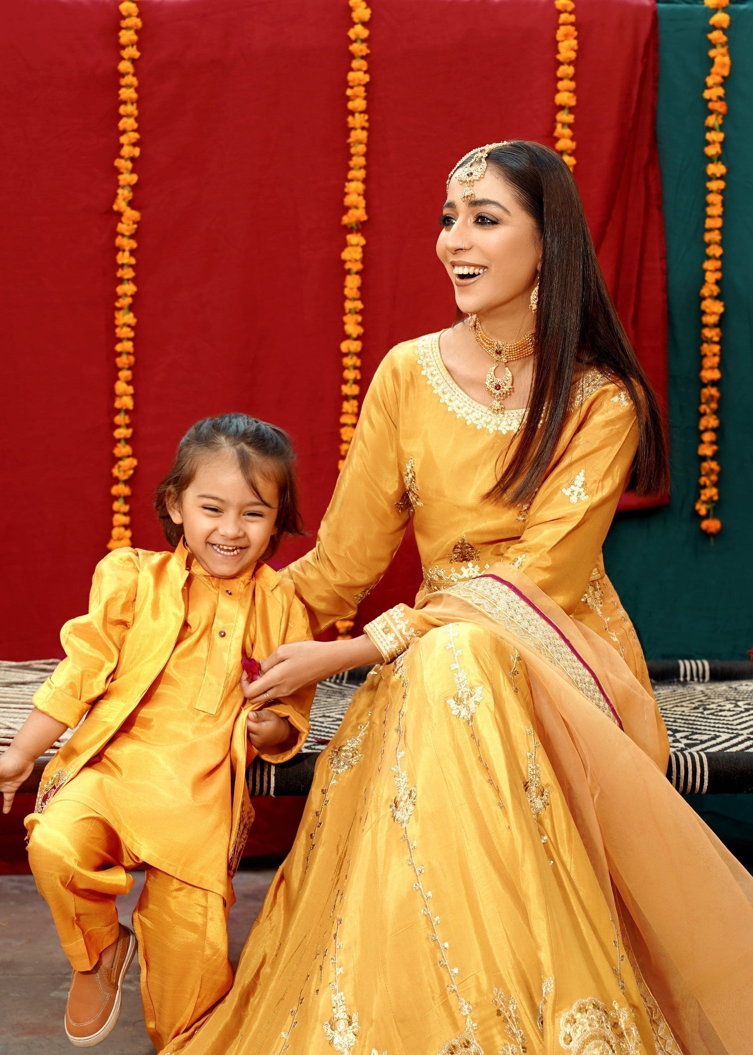 raw silk Lehenga in Mustard