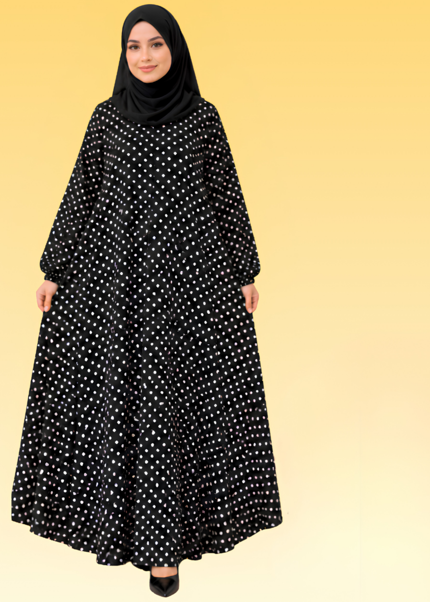 crepe georgette Abaya in Black, beige