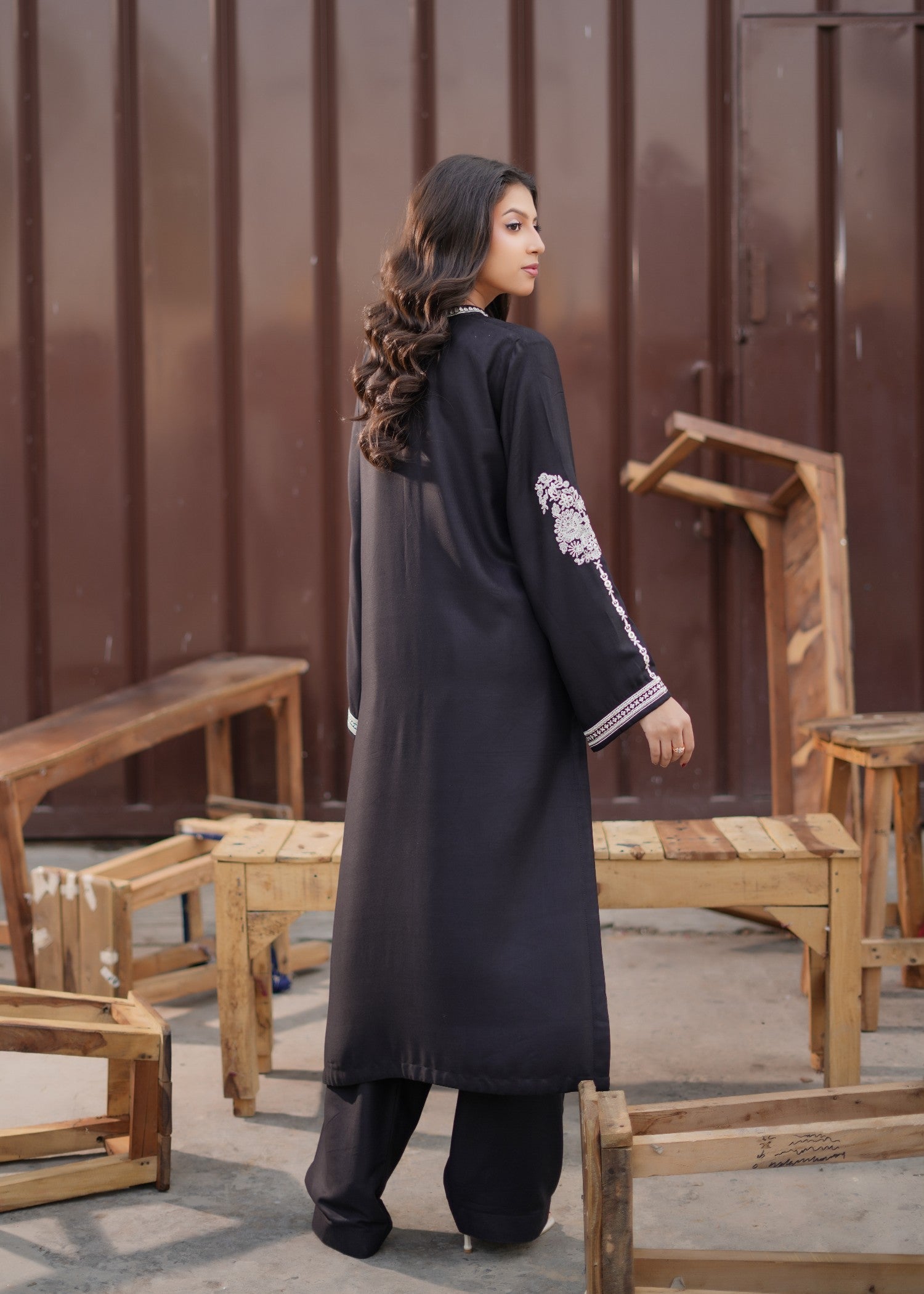 twill viscose Kurta Set in Black