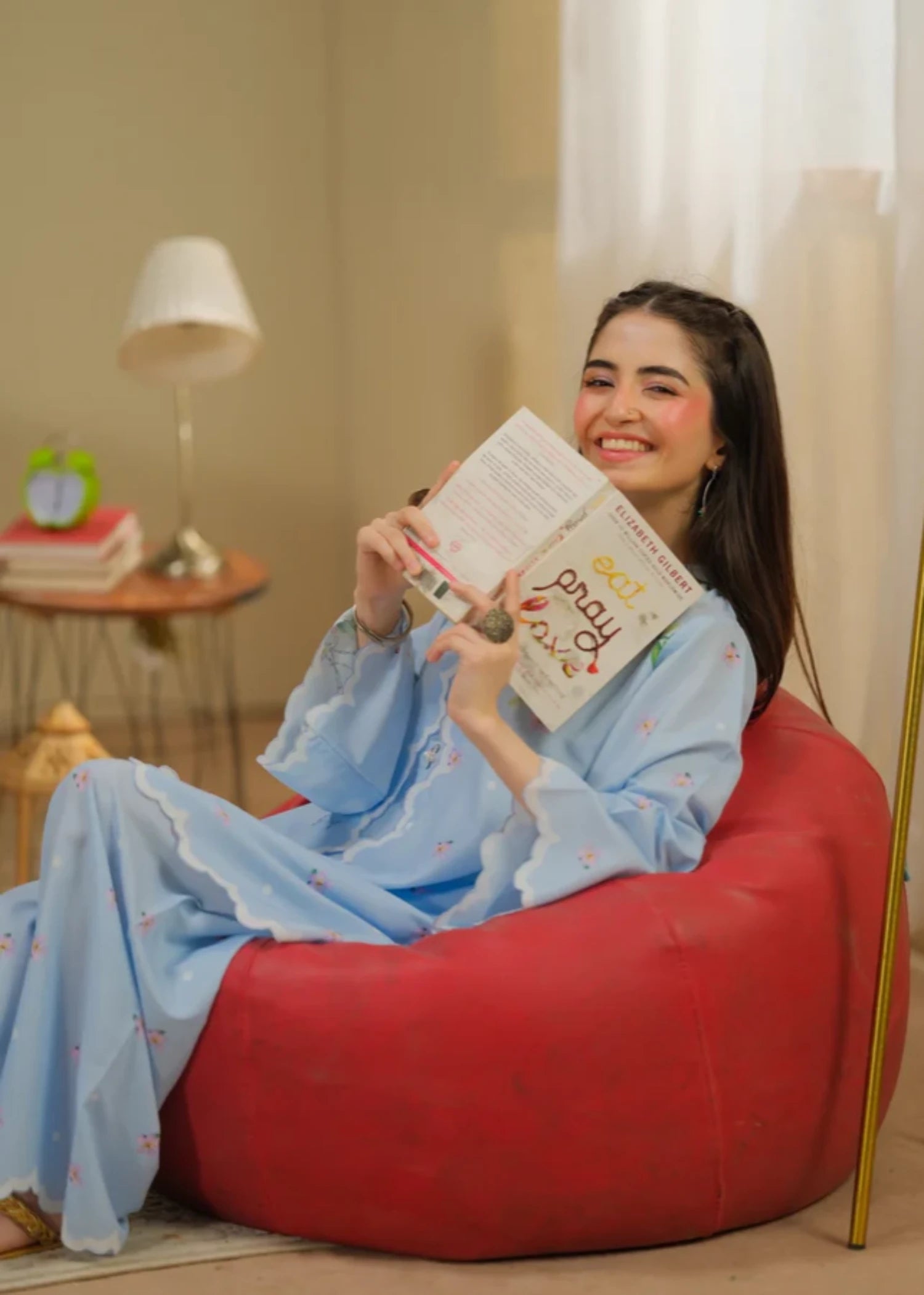 cambric Kurta Set in Light blue