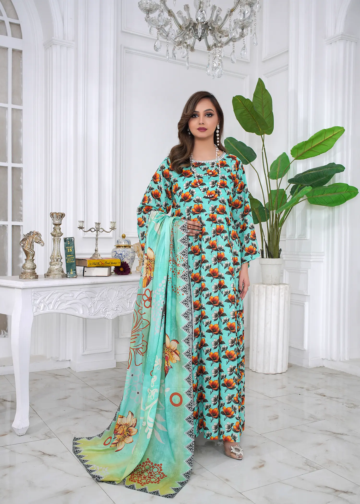 lawn Pishwas in Electric blue