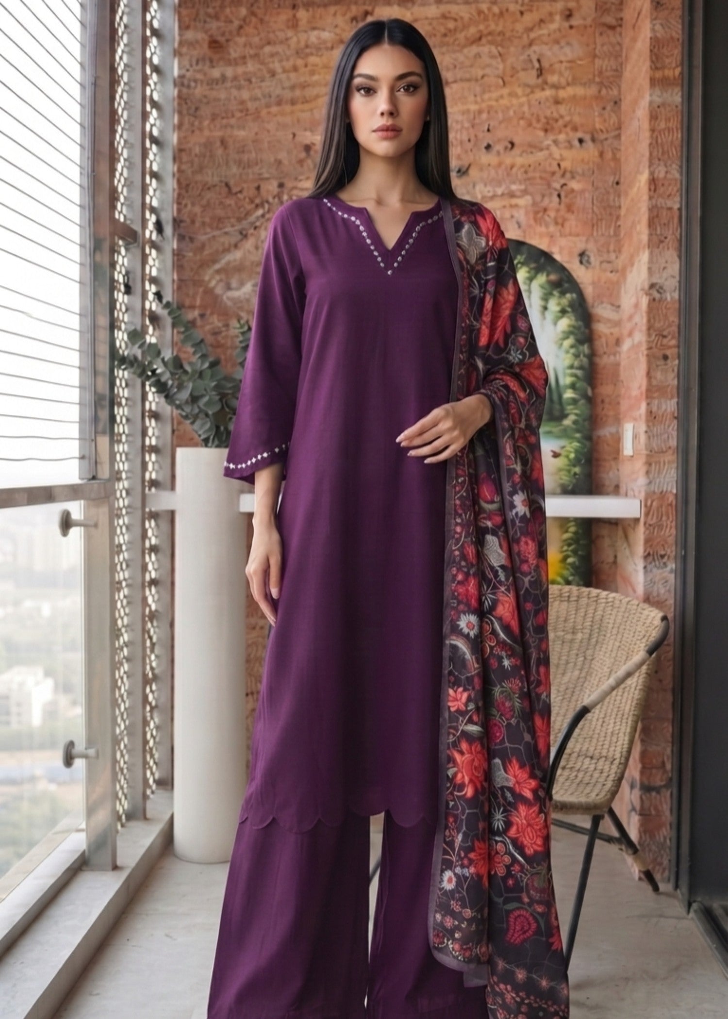 dhanak Kurta Set in Purple rain