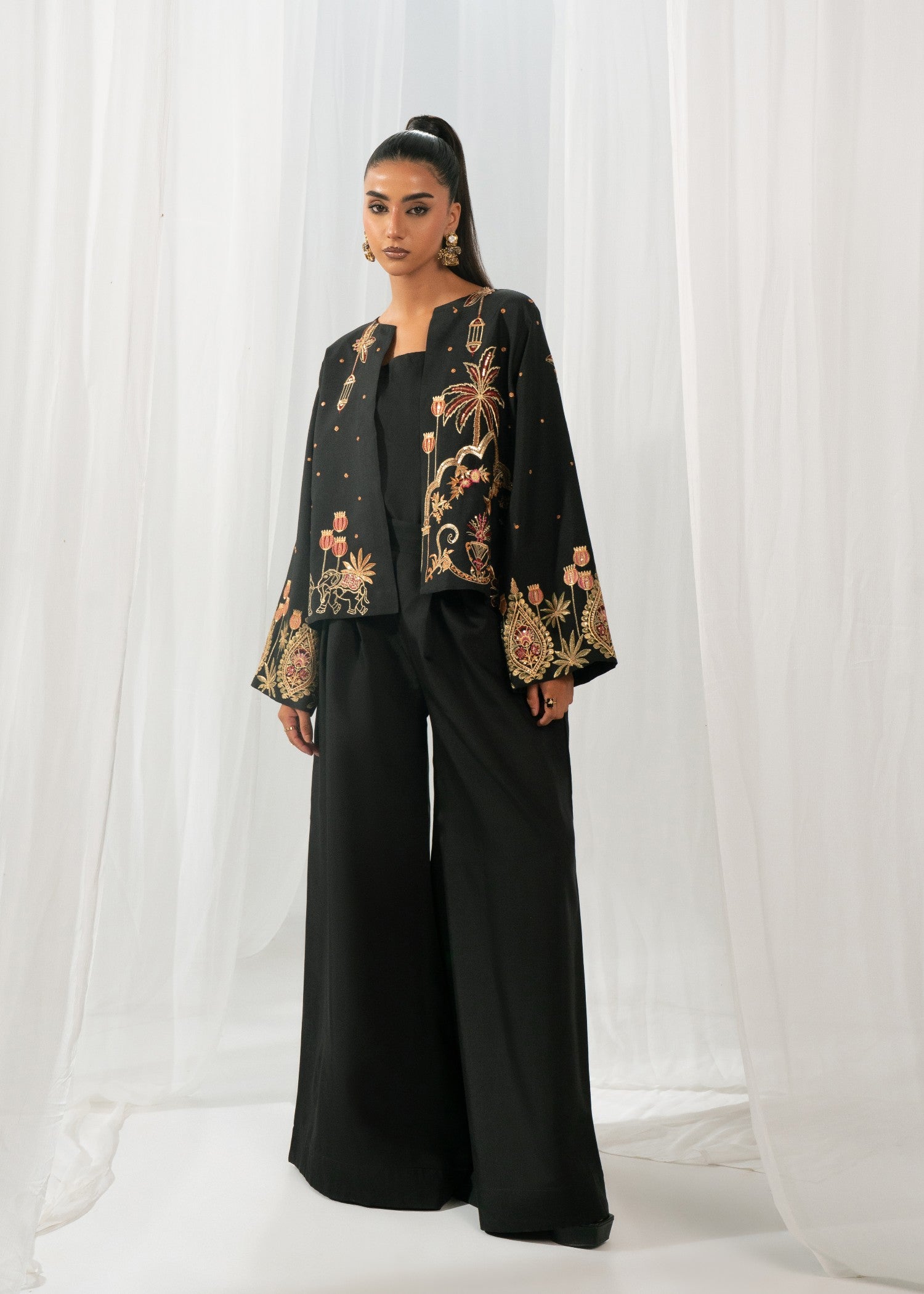 viscose thai silk Co Ord Sets in Black